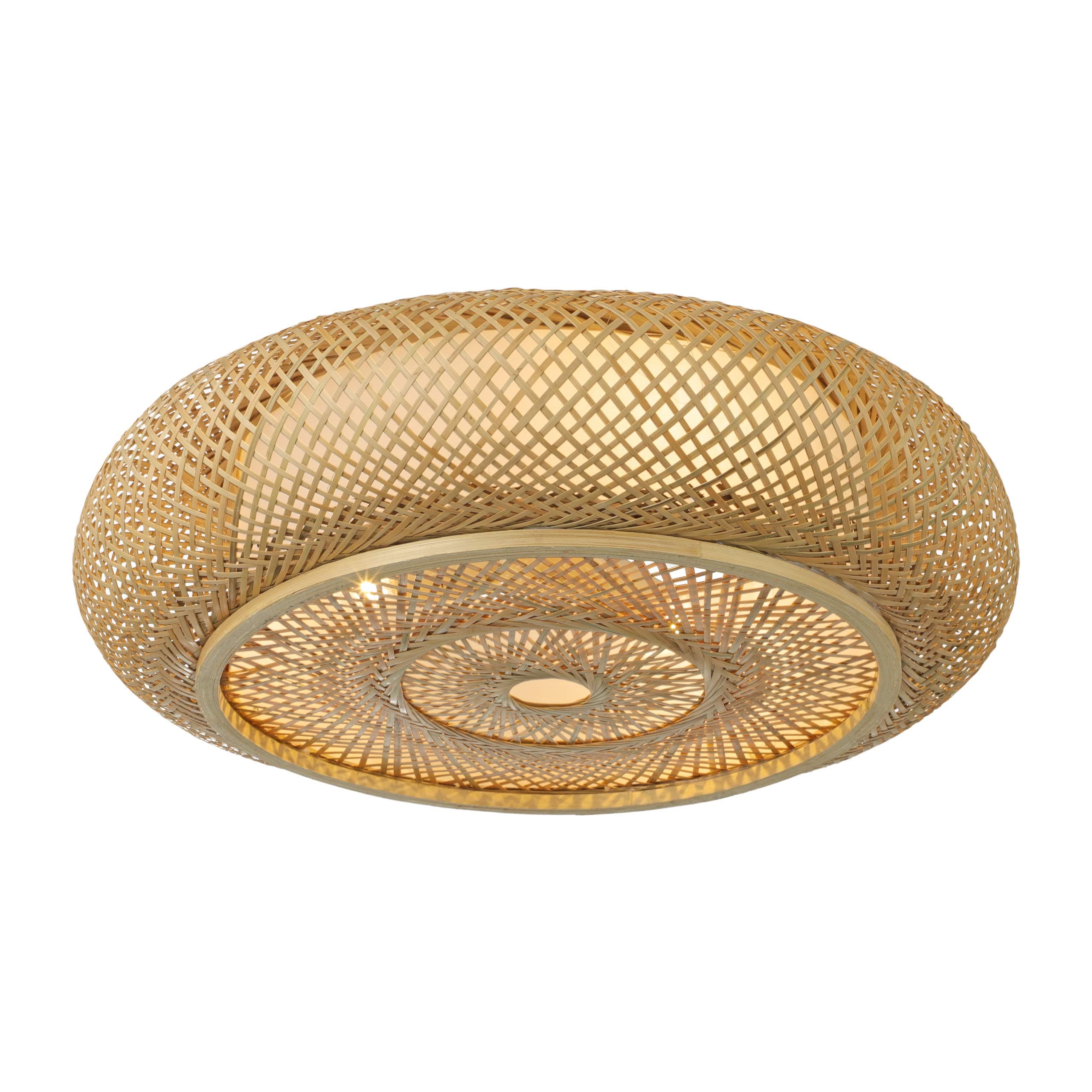 RUNNUP Vintage Ceiling Lighting Fixtures Drum Shape Flush Mount Ceiling Light Creative Decoration Art Bamboo Light Handmade Industrial Lighting for Living Room, Bedroom, Balcony 19.69inch