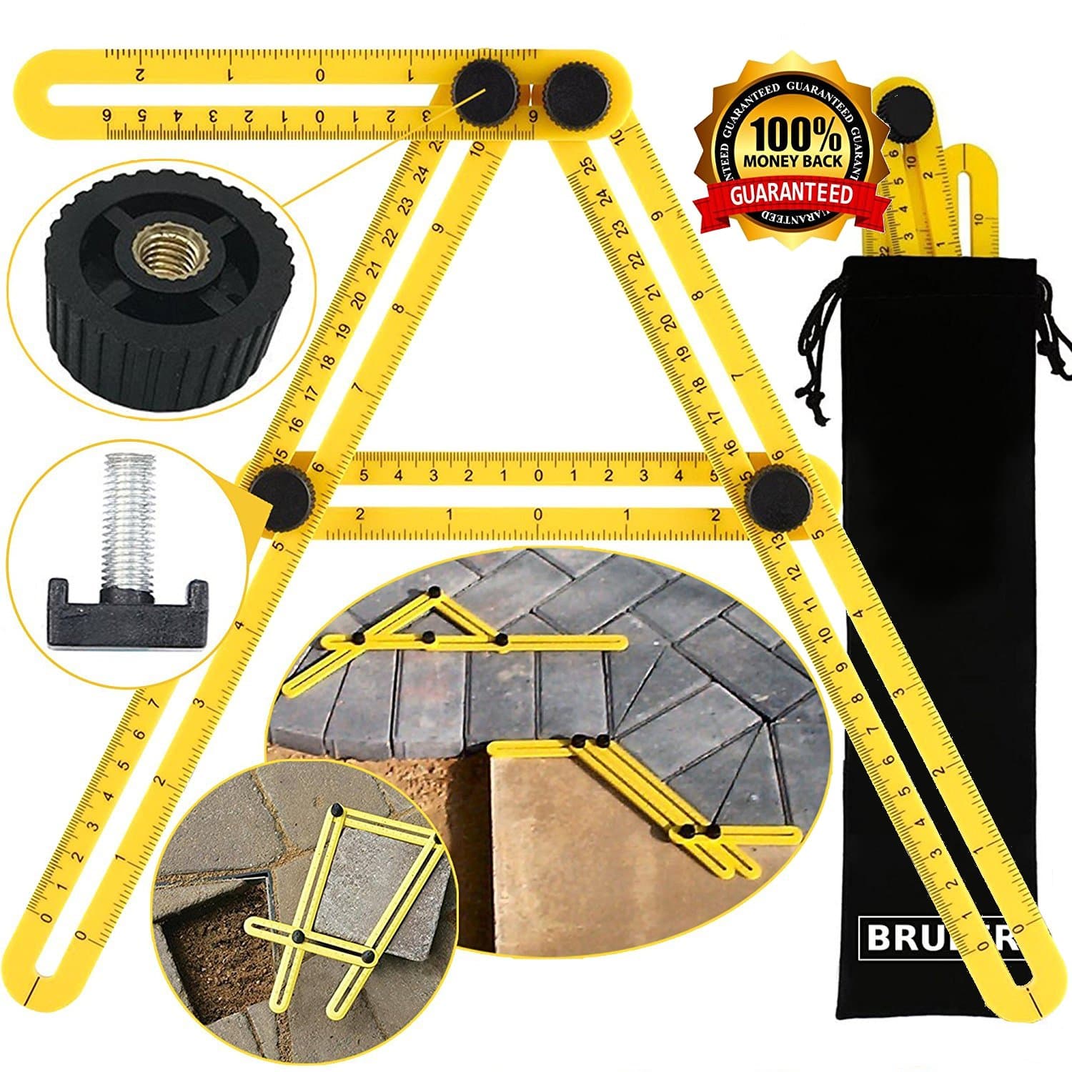 Angleizer Template Tool, Multi Angle Ruler Template Measures All Angles and Forms for Handymen, Builders, Craftsmen | Perfect for Difficult Angles | Saves Time, Helps Eliminate Mistakes | For Hanging Tile, Laying Floors, Cutting Stone & More with Storage Bag