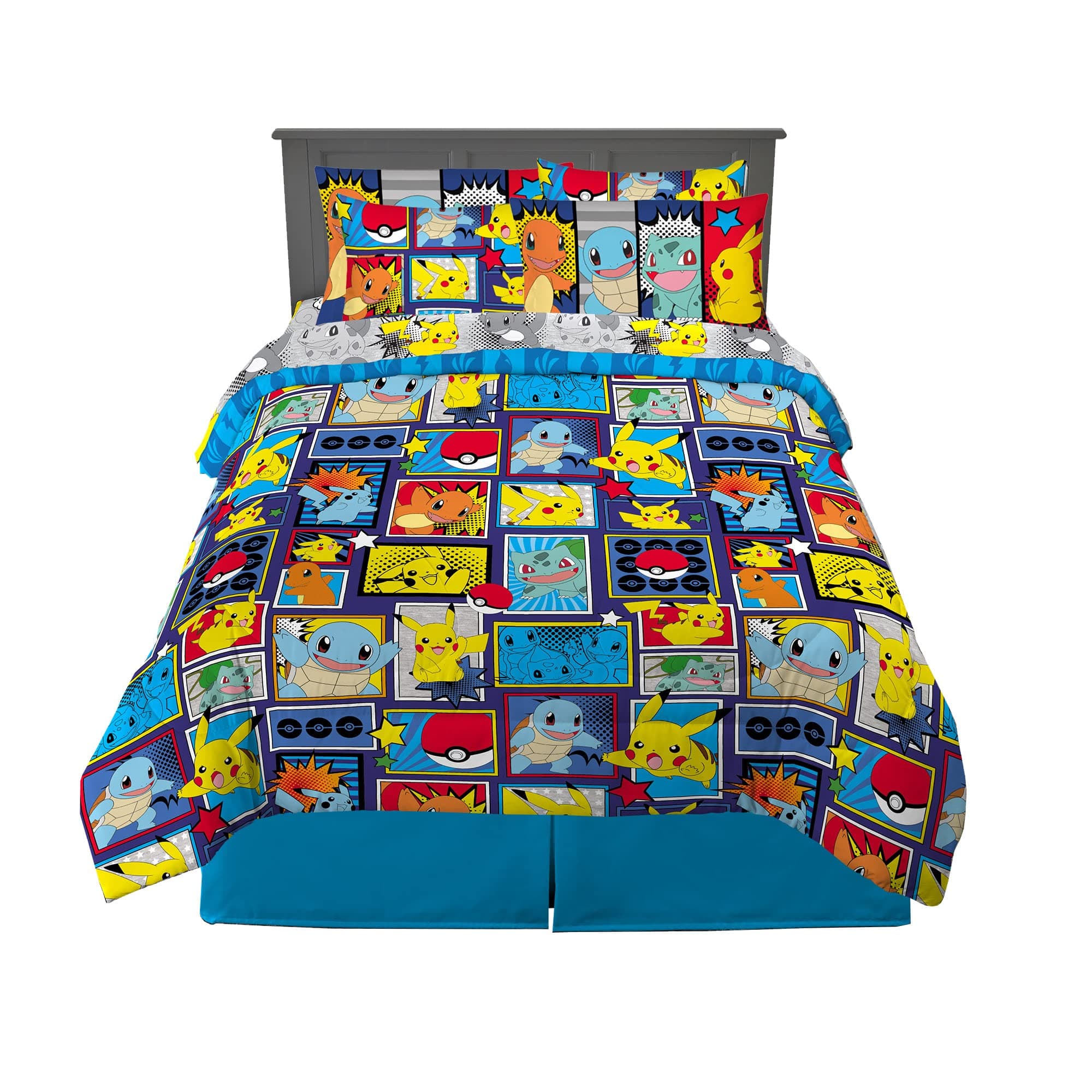 Pokémon Pikachu Queen Size Bedding Set – Kids Bedding Super Soft Cozy Reversible Comforter and Sheet Set with Sham, 7 Piece Queen Size, (Officially Licensed Product) by Franco