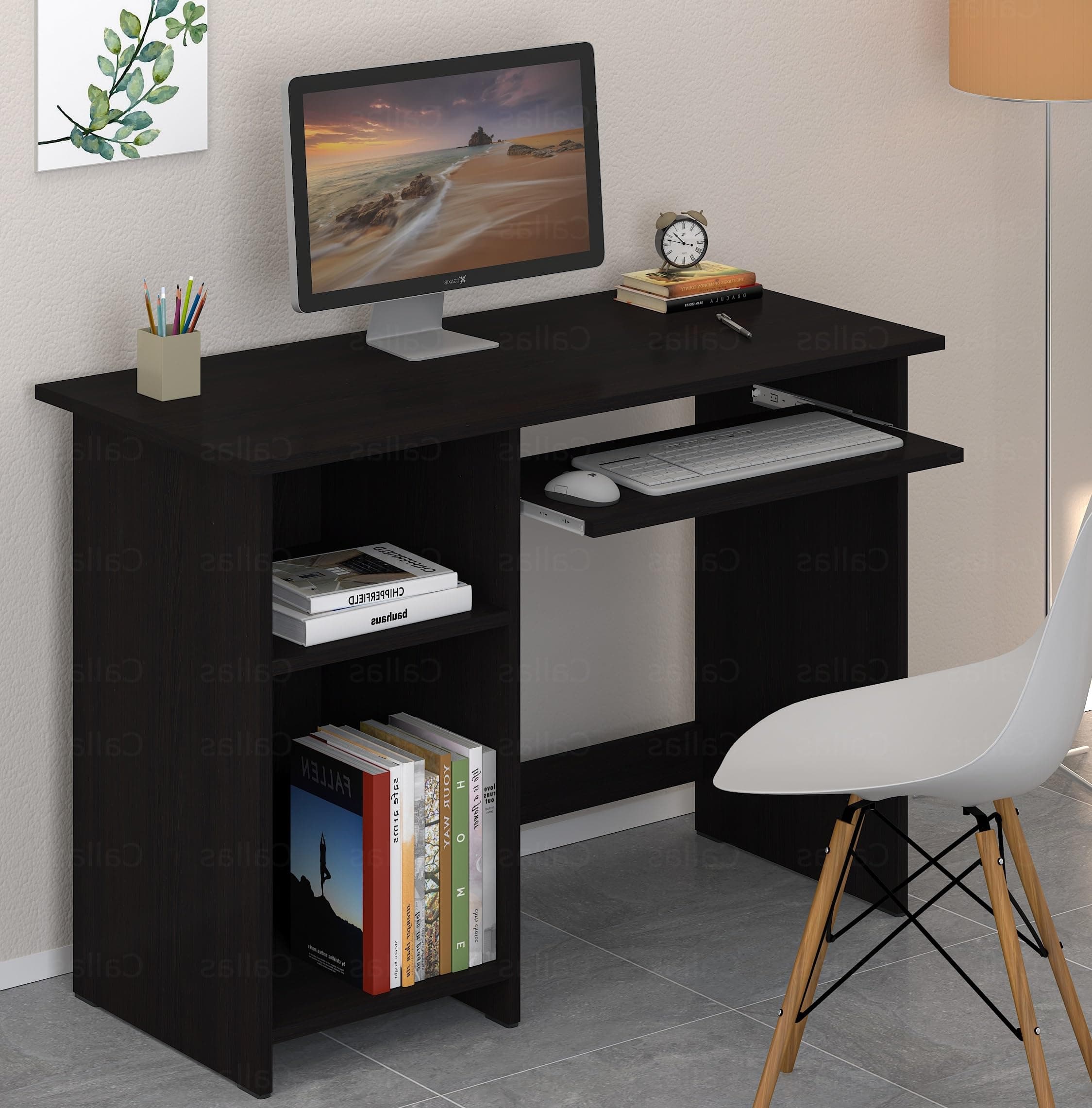 Callas Engineered Wood Computer Desk with Keyboard Tray – Small Modern Writing Desk for Home Office, Bedroom, or Living Room – Sturdy & Simple Laptop Table (CB-ST-04-Black)