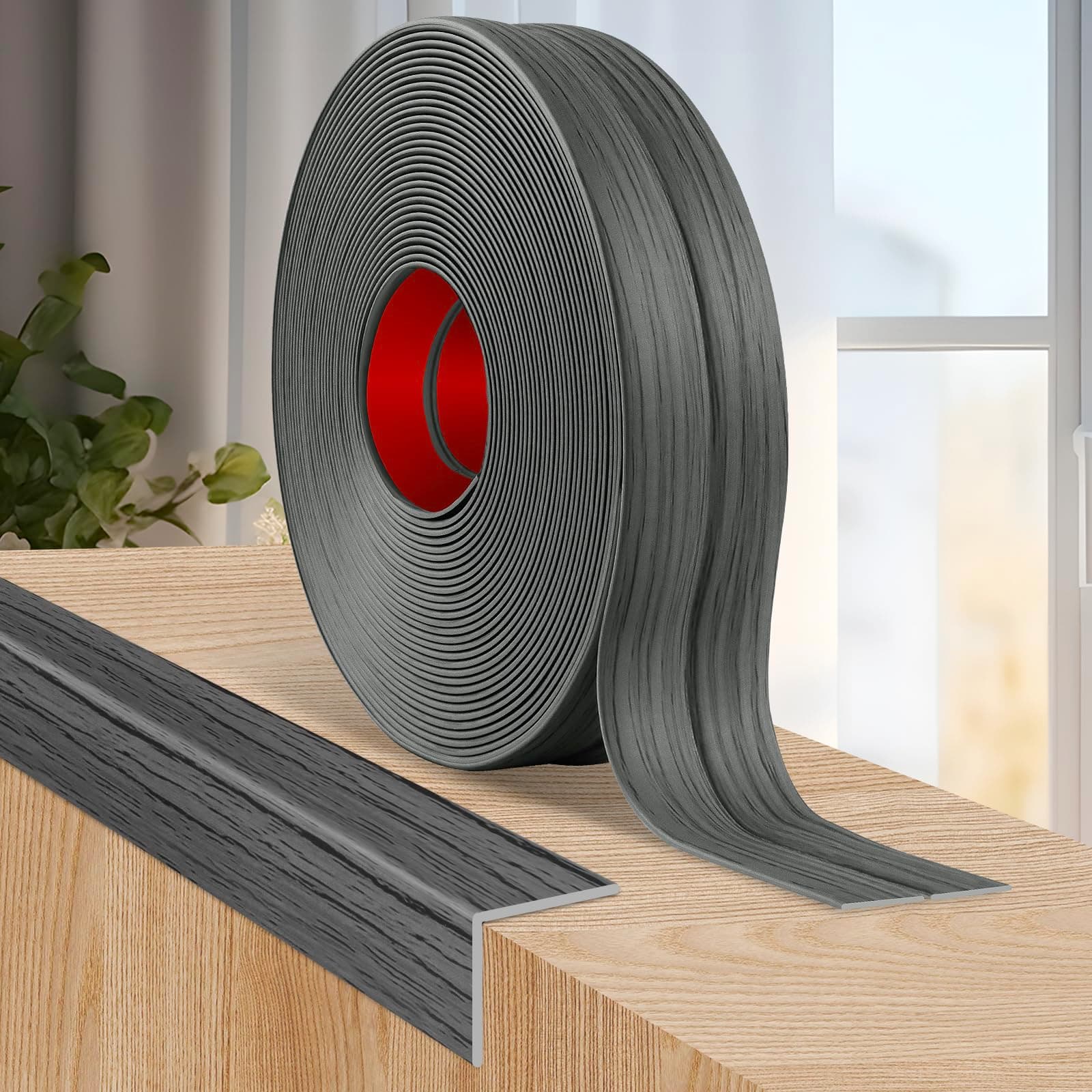 Flexible Wall Corner Protector Moulding Trim Peel and Stick Wall Corner Guards Edge Protector Self Adhesive Molding Trim Strip for Edge Ceiling (Deep Gray Wood Grain, 2.4 in x 10 Ft)