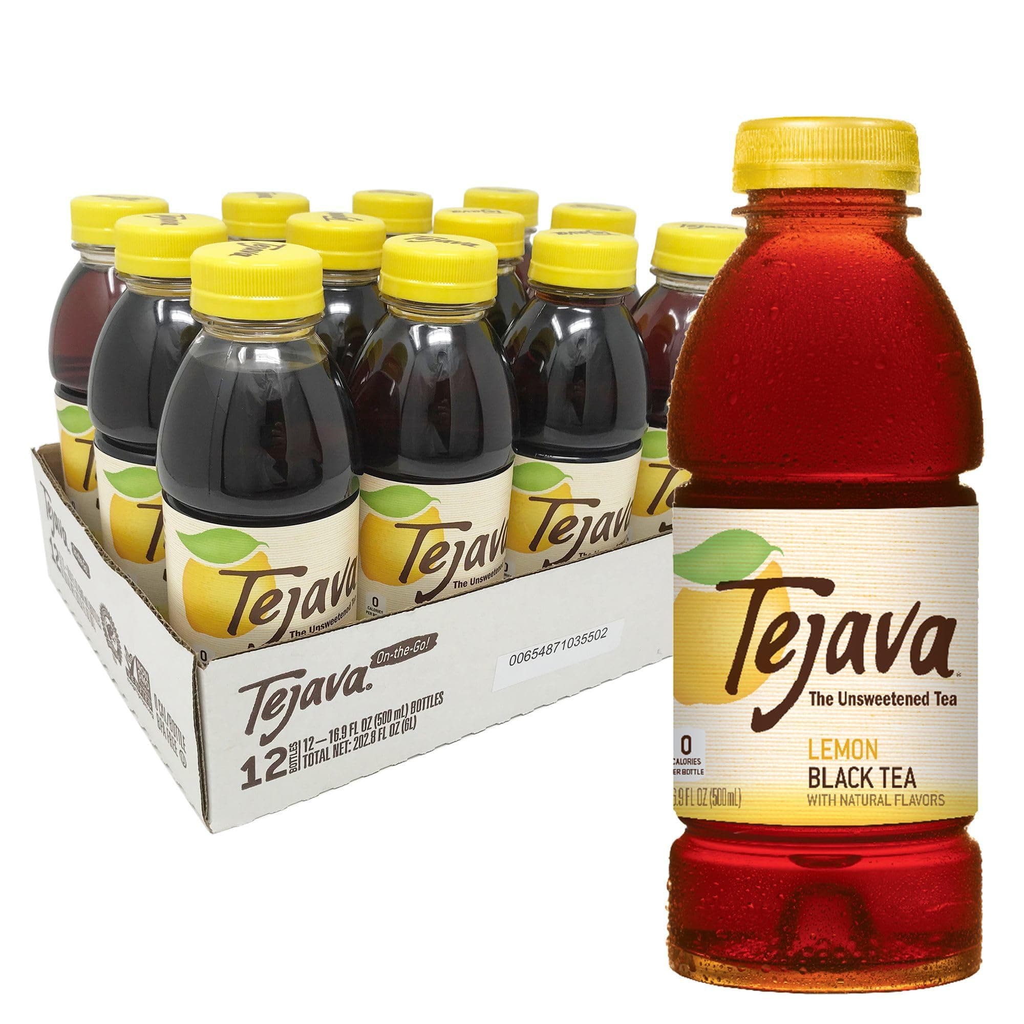 Tejava Lemon Black Iced Tea, 12 Pack, 16.9oz PET Bottles, Unsweetened, Non-GMO, Kosher, No Sugar or Sweeteners, No calories, No Preservatives, Brewed in Small Batches
