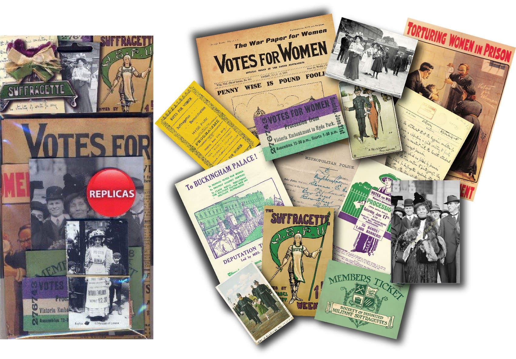 Suffragettes Memorabilia Pack - Suffragette Resource Pack - Many Suffragette Replica Items