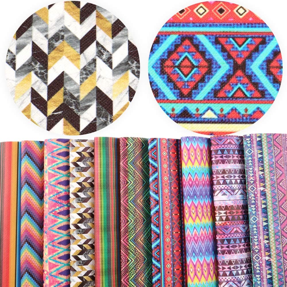 David accessories Striped Plaid Geometry Pattern Printed Faux Leather Sheet Synthetic Leather Fabric 10 Pcs 7.7" x 12.9" (20 cm x 33 cm) for DIY Earring Bows Making (Geometry Pattern A)