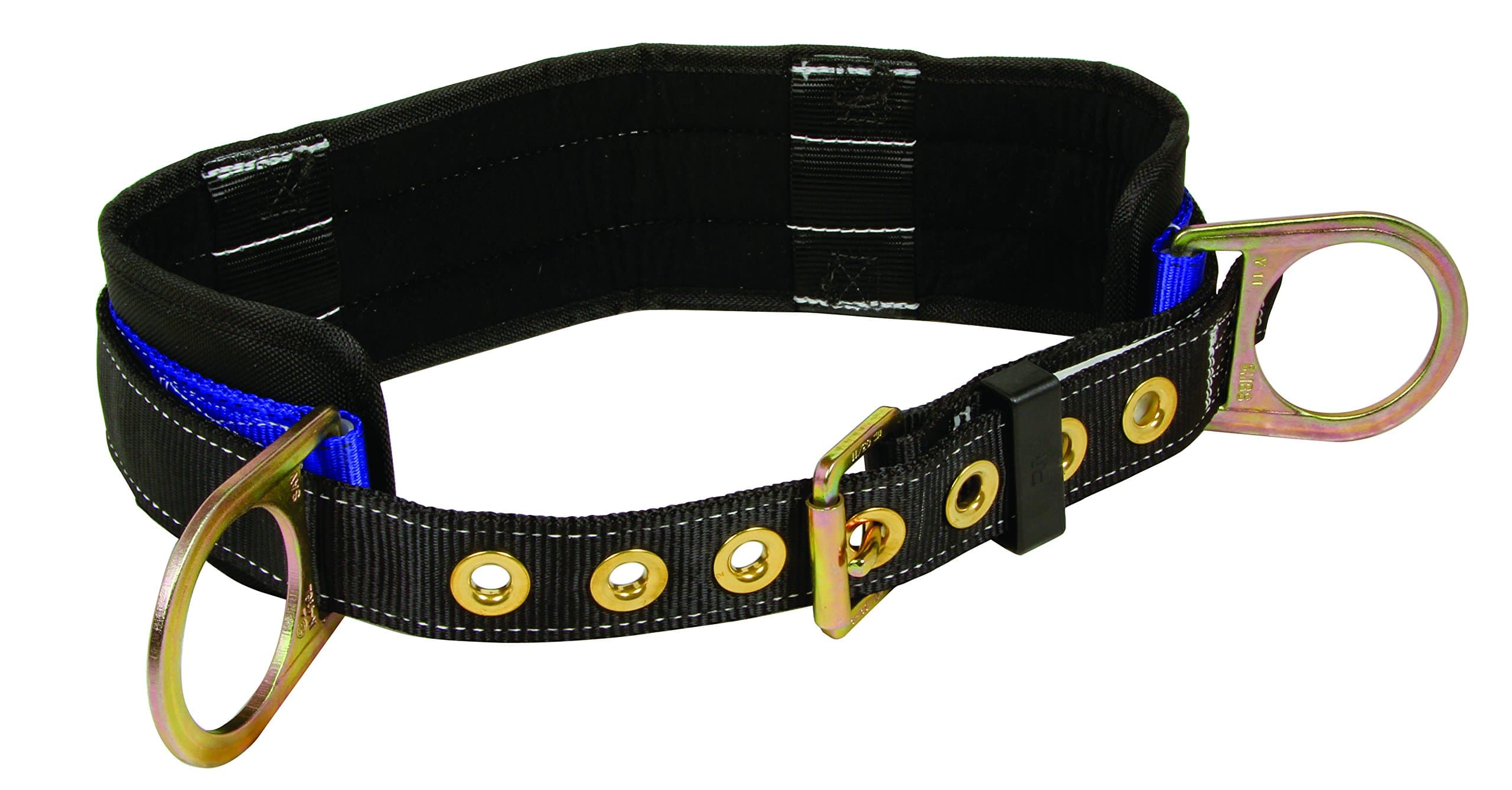 FallTech 7055XL Padded Positioning Belt with Two D-Rings, Black/Blue, X-Large