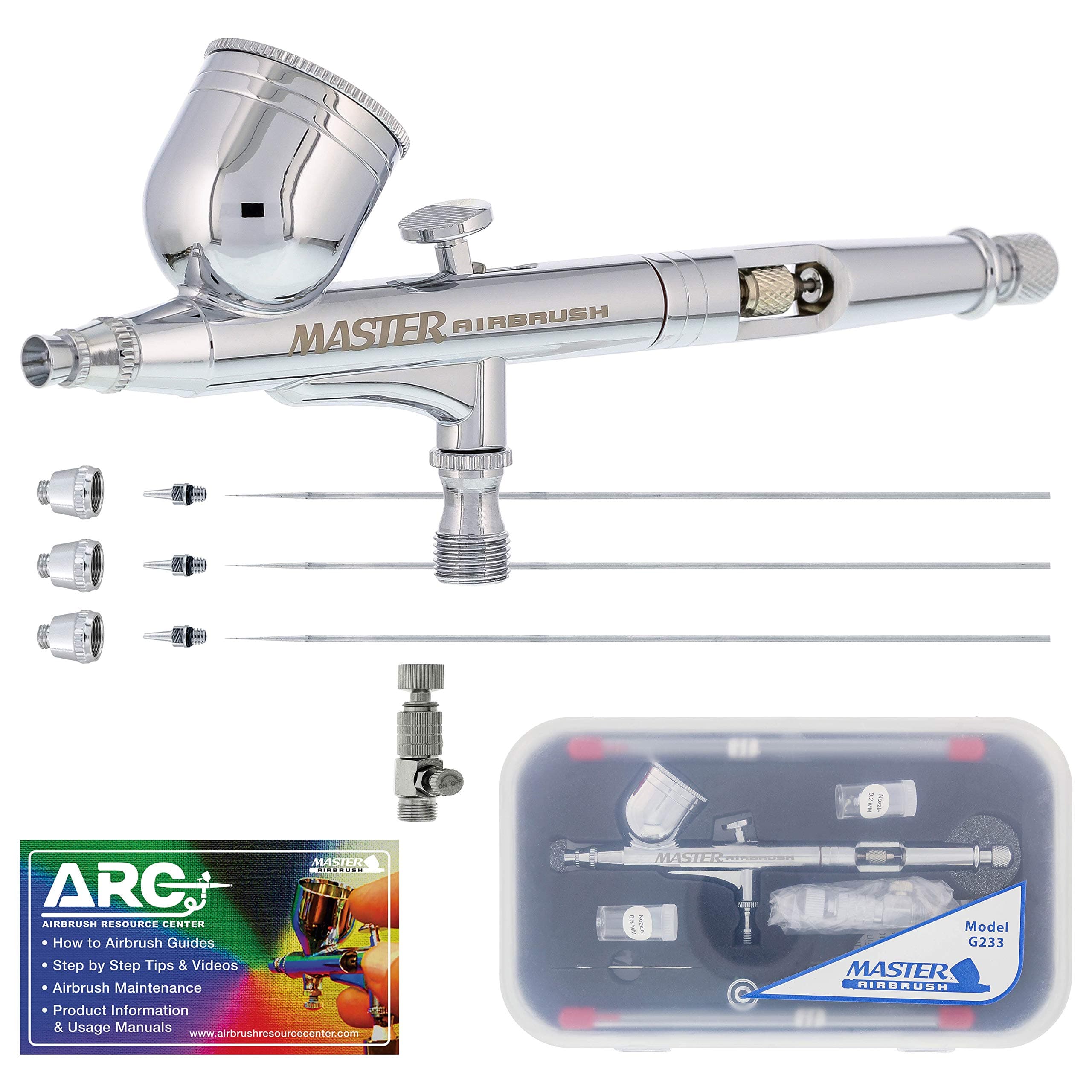 Master Airbrush G233-SET Multi-Purpose Precision Dual-Action Gravity Feed Airbrush Professional Set by Master Airbrush