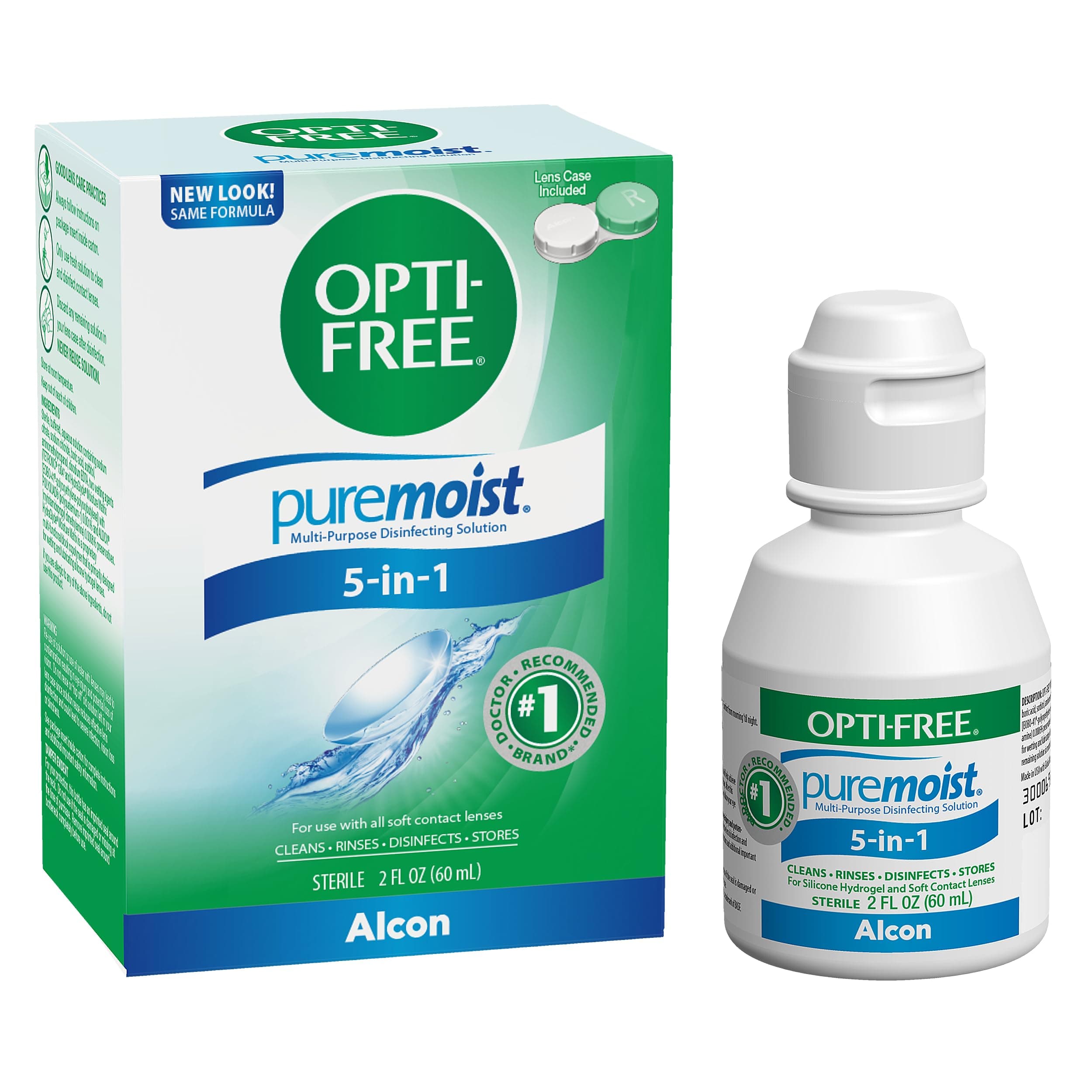 Opti-Free Puremoist Multi-Purpose Disinfecting Solution with Lens Case, (Packaging may vary), 2 Fl Oz (Pack of 1)