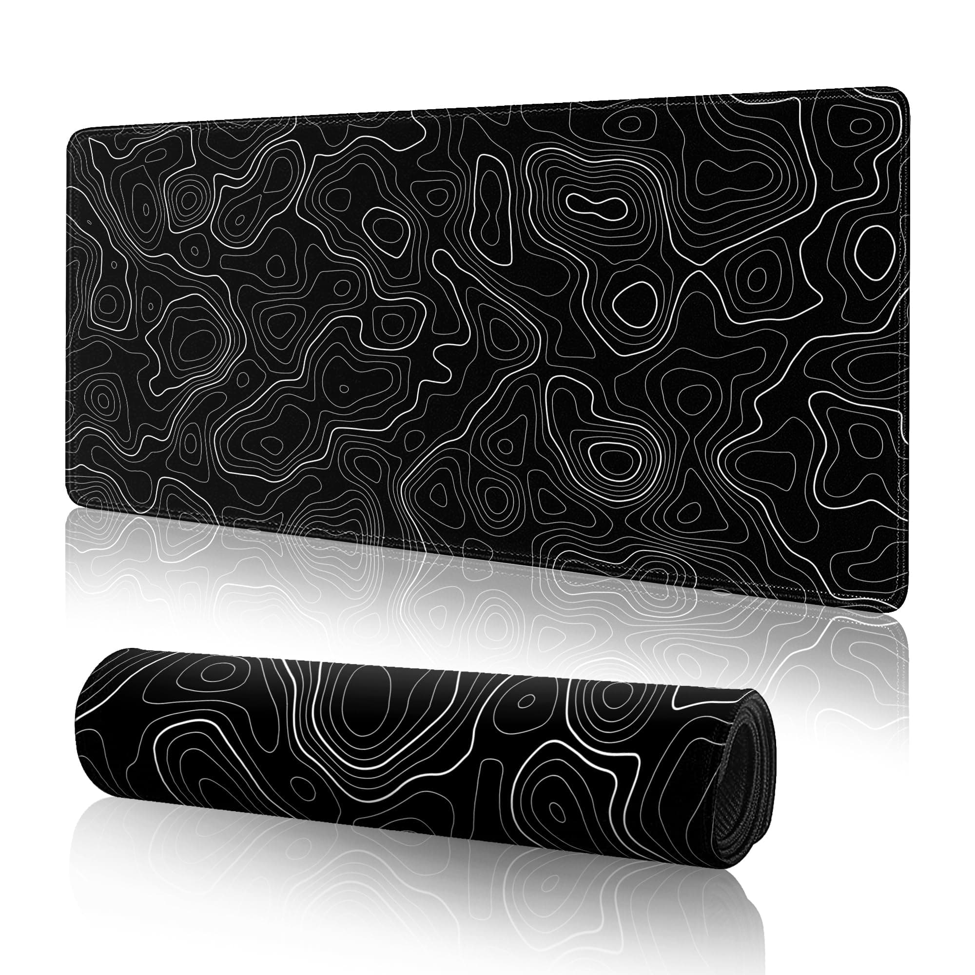 Topographic Gaming Mouse Pad Large Desk Mat,Black Mouse Pad Gaming Desk Pad,31.5 x 11.8 Keyboard Pad Minimalist Mouse Pads for Desk,Extended Mouse Mat Mousepad with Non-Slip Base and Stitched Edge
