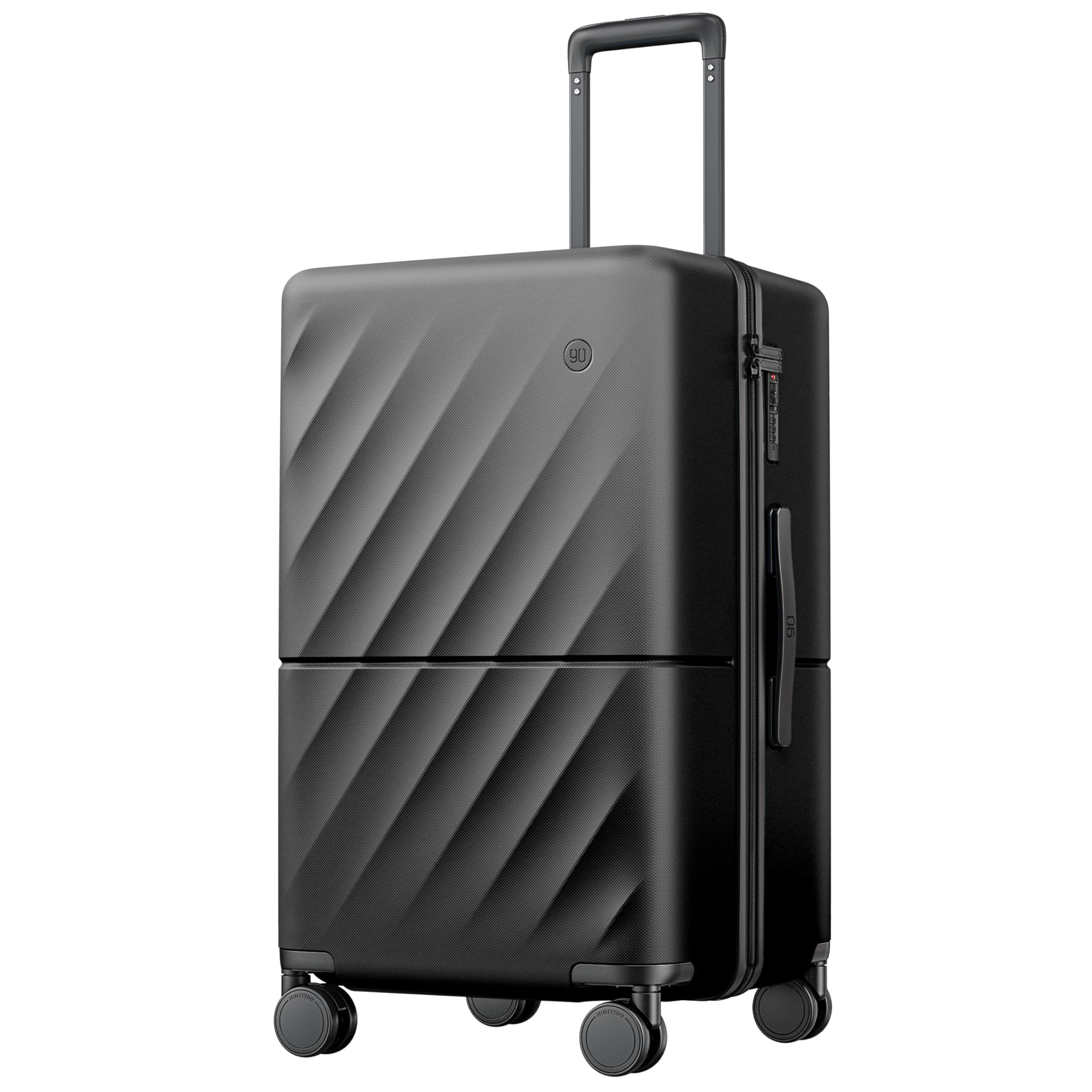 NINETYGO Carry On Suitcase, Checked Trunk Luggage with Double Spinner Wheels, Anti-Burst Zipper, Hard Case PC Suitcase Lightweight Travel Luggage, TSA Approved, 01-Onyx Black (Hudson), Checked 24-Inch