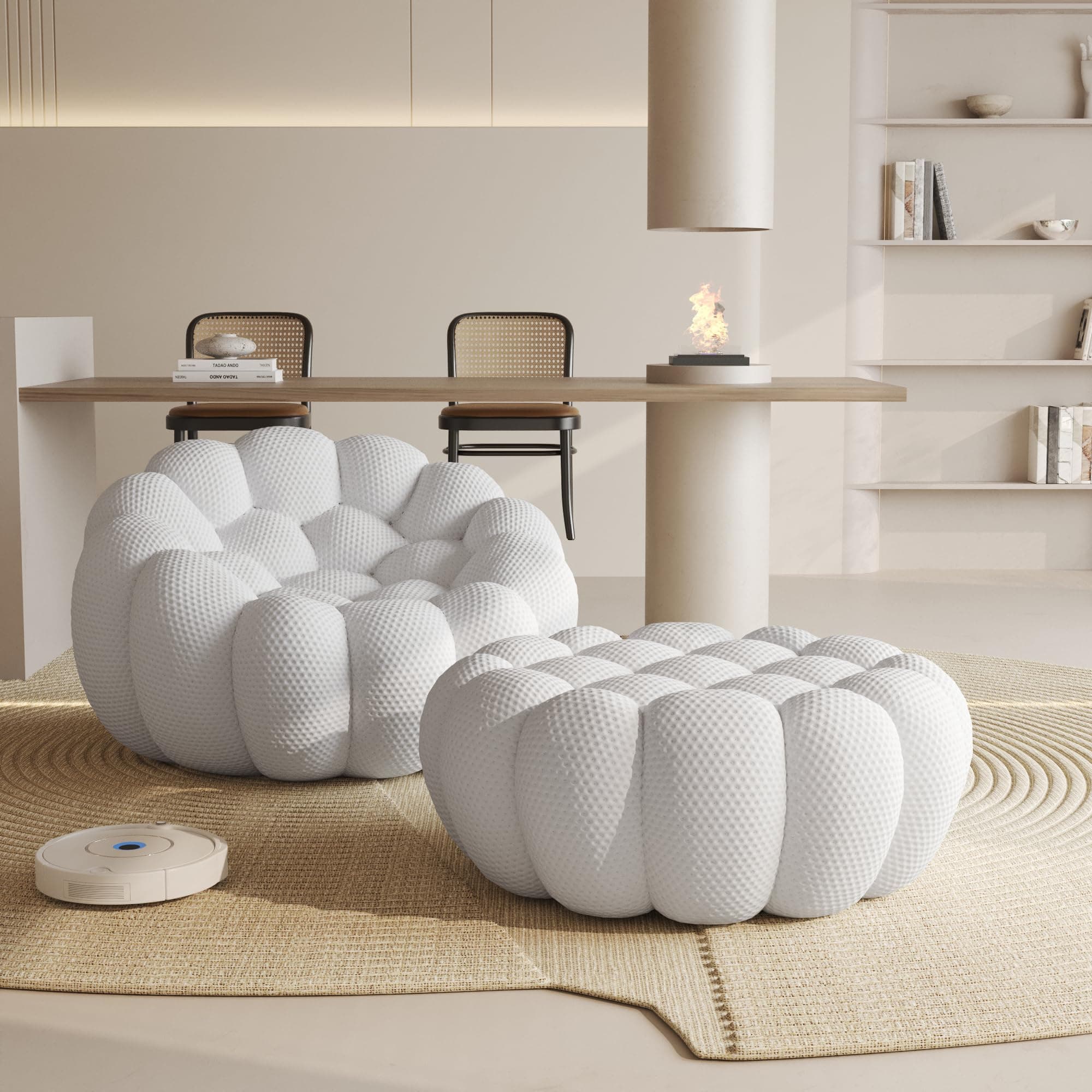 WJShome Modular Sectional Sofa,Bubble Couch Set,1 Seater+ Ottoman,Modern Upholstered Bean Bag Sofa Couch Mesh Fabric Lazy Floor Chair Living Roon Sets (Gray)