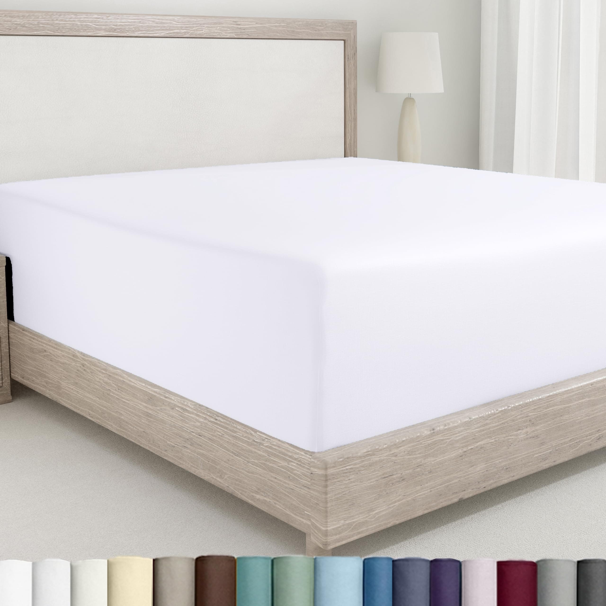 400 Thread Count 100% Cotton 1 Fitted Sheet Only, Bright White King Fitted Sheet, Long - Staple Combed Pure Natural Cotton Sheet, Soft & Silky Sateen Weave