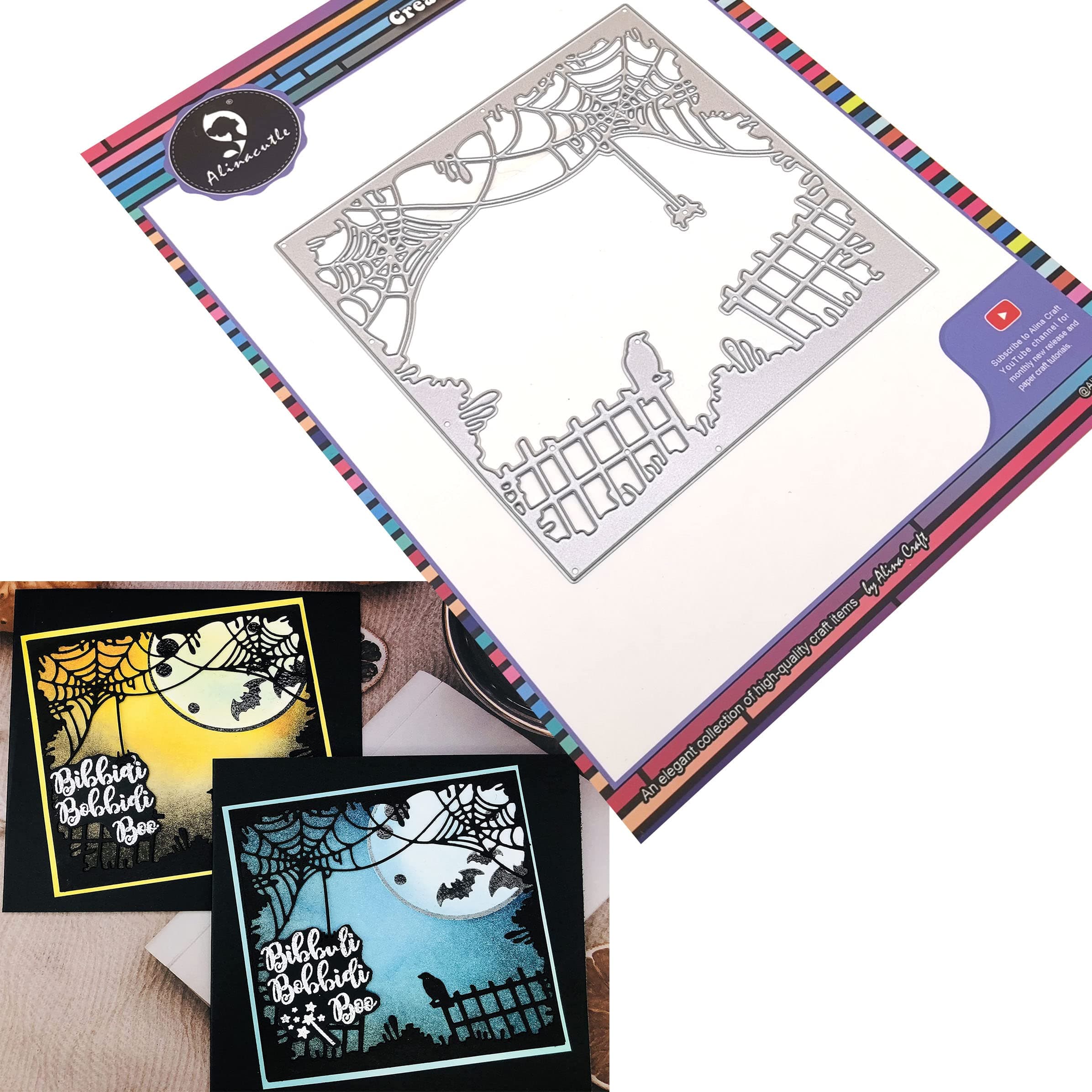 Alinacutle Spider Web Square Frame,1/PK,Metal Cutting Die Cut,Handmade Card Template, Paper Craft Die-cuts for Scrapbooking DIY Paper Craft Album,Halloween Frame Die