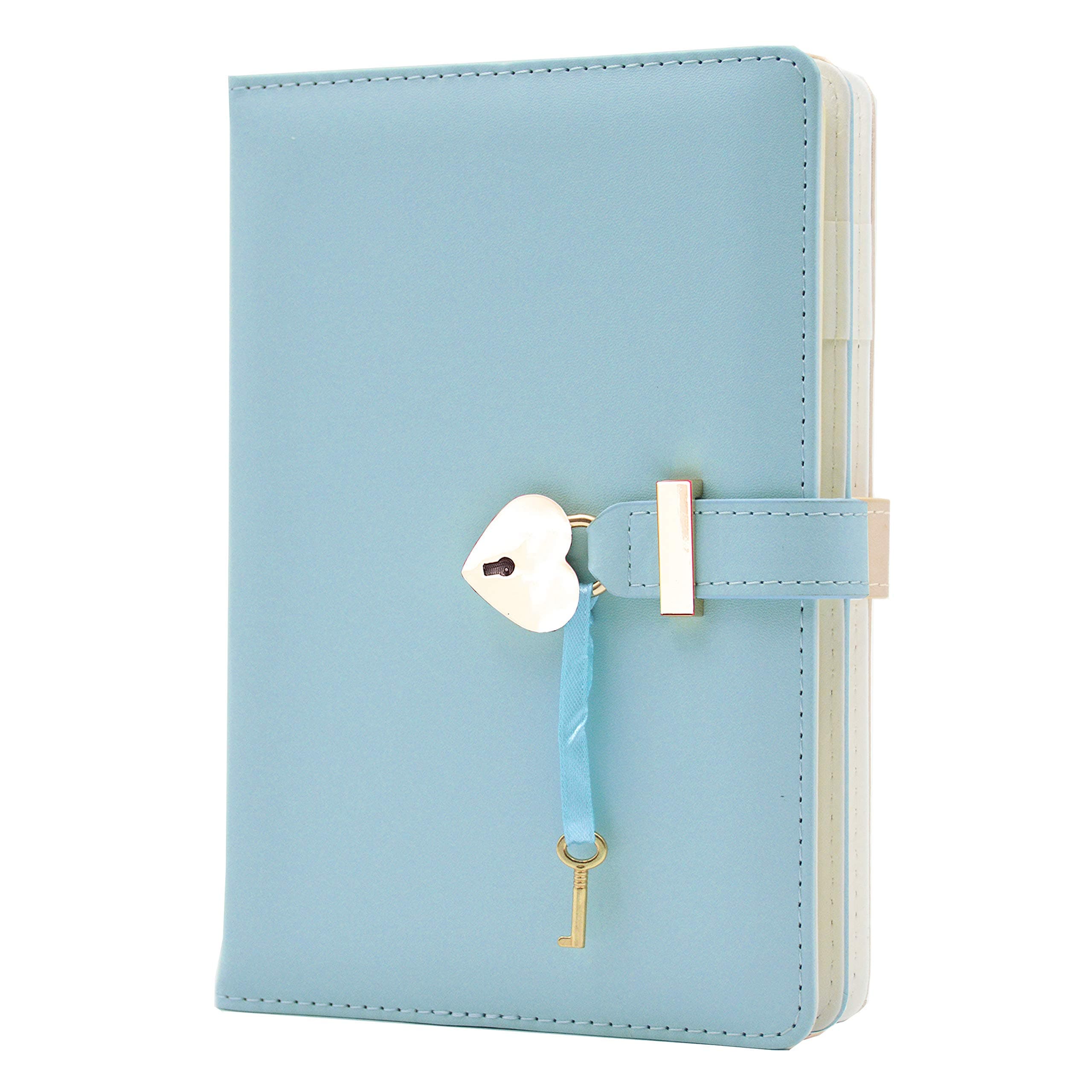 Lirener Secret Diary Notebook with Heart Shaped Lock and Key, A5 Size PU Leather Journal Notebook With Heart Padlock, Lockable Travel Diary, Christmas Birthday Gift for Girls Kids, 145x210mm