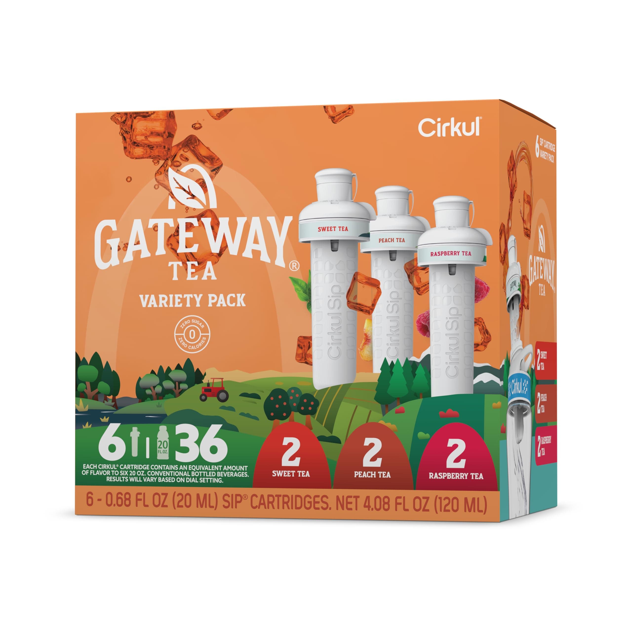 Gateway Tea Caffeine Flavor Water Variety Pack, Makes 36 Drinks, No Sugar, Zero Calorie Drink Mix, (2 Sweet, 2 Peach, 2 Raspberry)