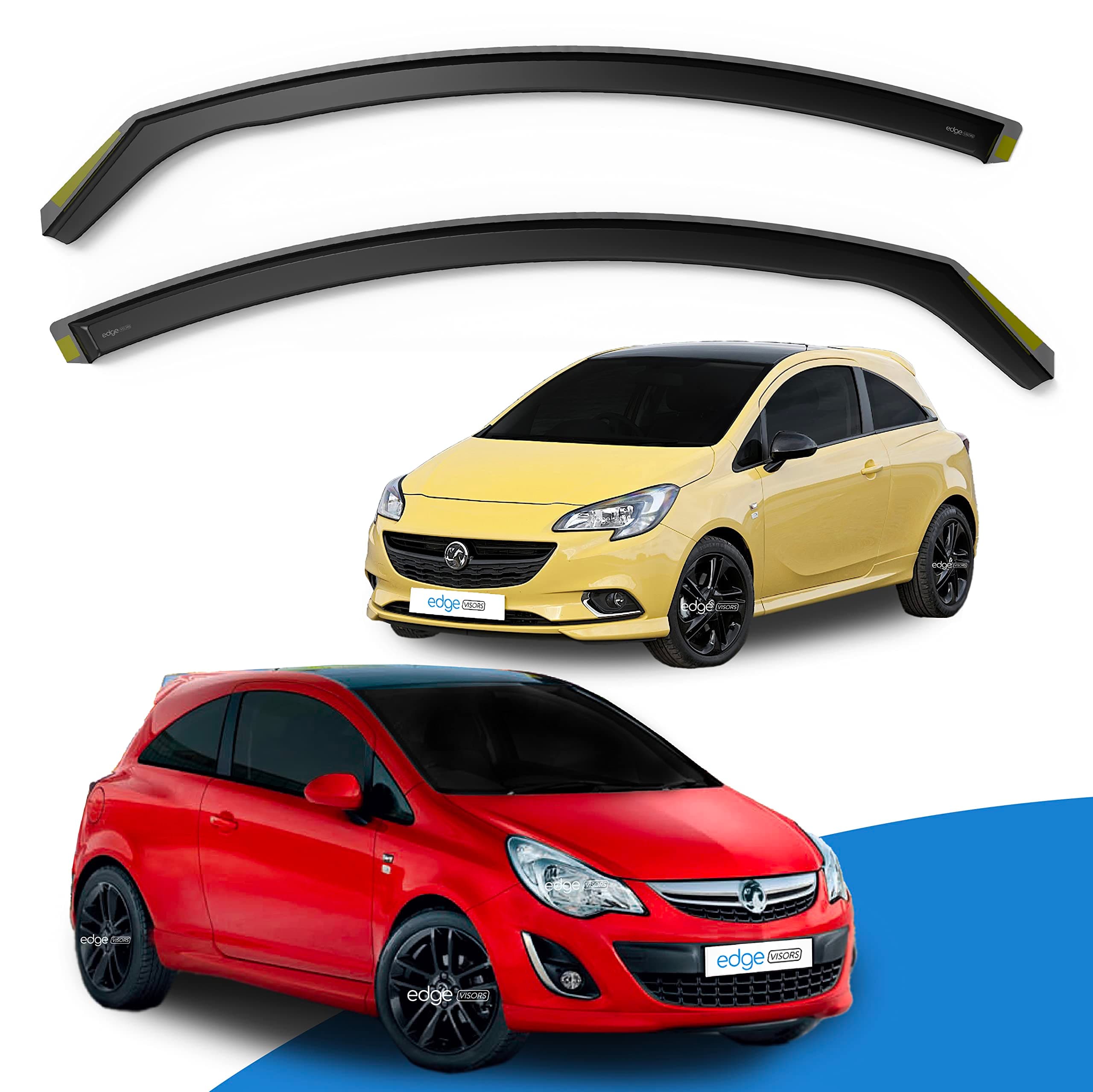 EdgeVisors Wind Deflectors | Fits: Vauxhall Corsa D E (2006-2019) 3 Door Hatchback 2pc Set | In-Channel Rain Guards for Wind, Rain & Sun Protection, Easy Installation - Tinted