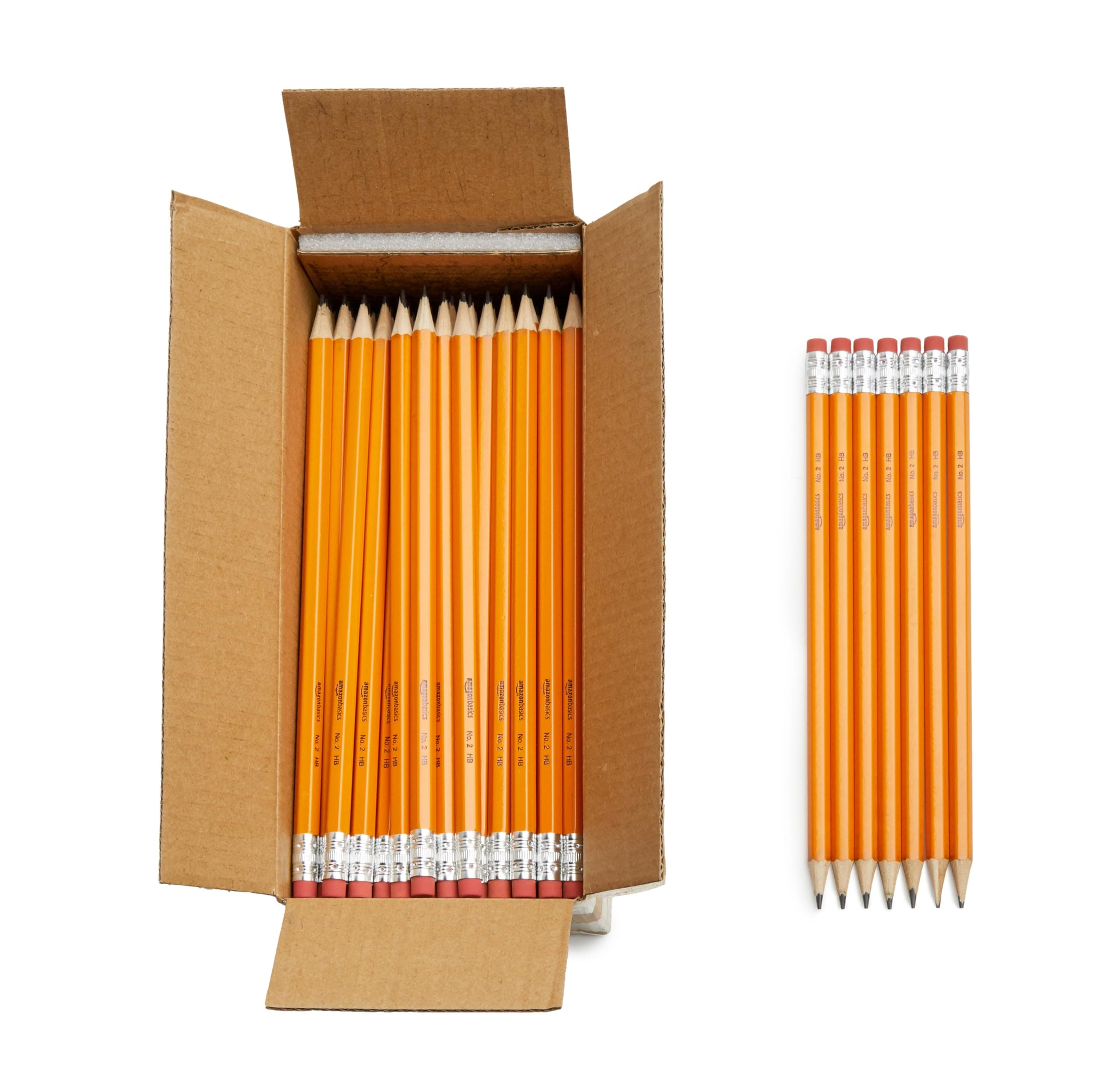 Amazon Basics Wood-Cased #2 Pencils for Writing, Drawing and Sketching, Pre-sharpened, HB Soft Lead with Erasers, Teacher Supplies, 150 Count, Yellow