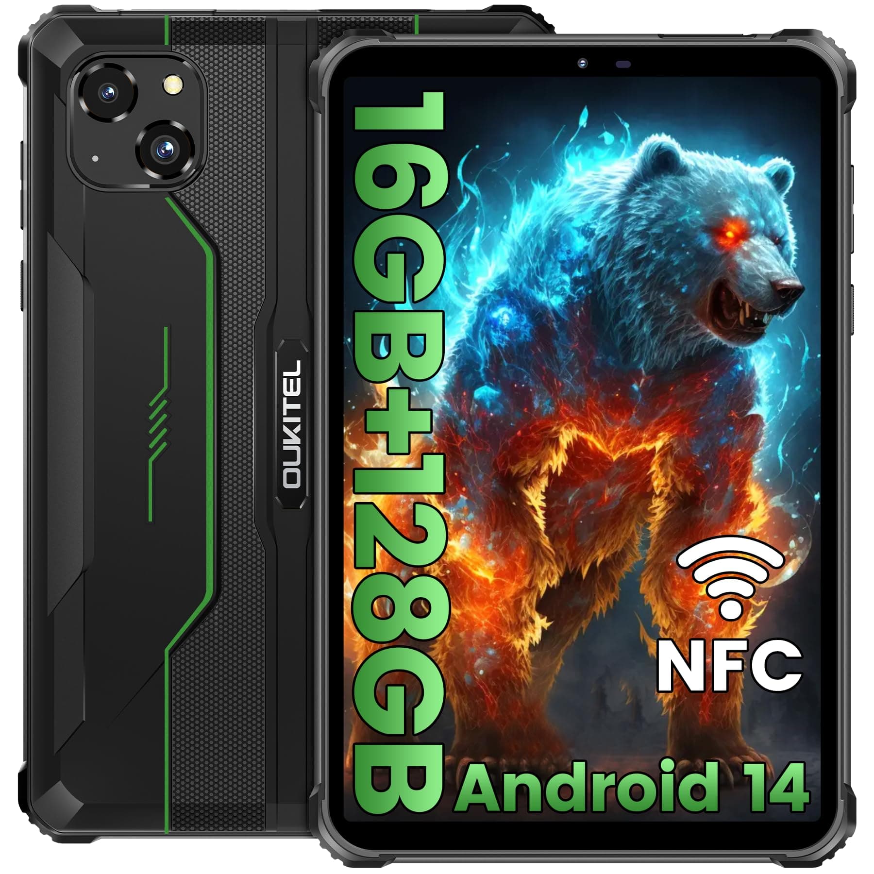 OUKITEL RT3 PRO Rugged Tablet Android 14, 16GB+128GB/1TB Tablets, 8 Inch Tablet with 5150mAh, 4G Dual SIM, 2.4G/5G WiFi, Octa-Core, 16MP Camera Portable Tablets, IP68/IP69K Waterproof/BT5.0/GPS/NFC