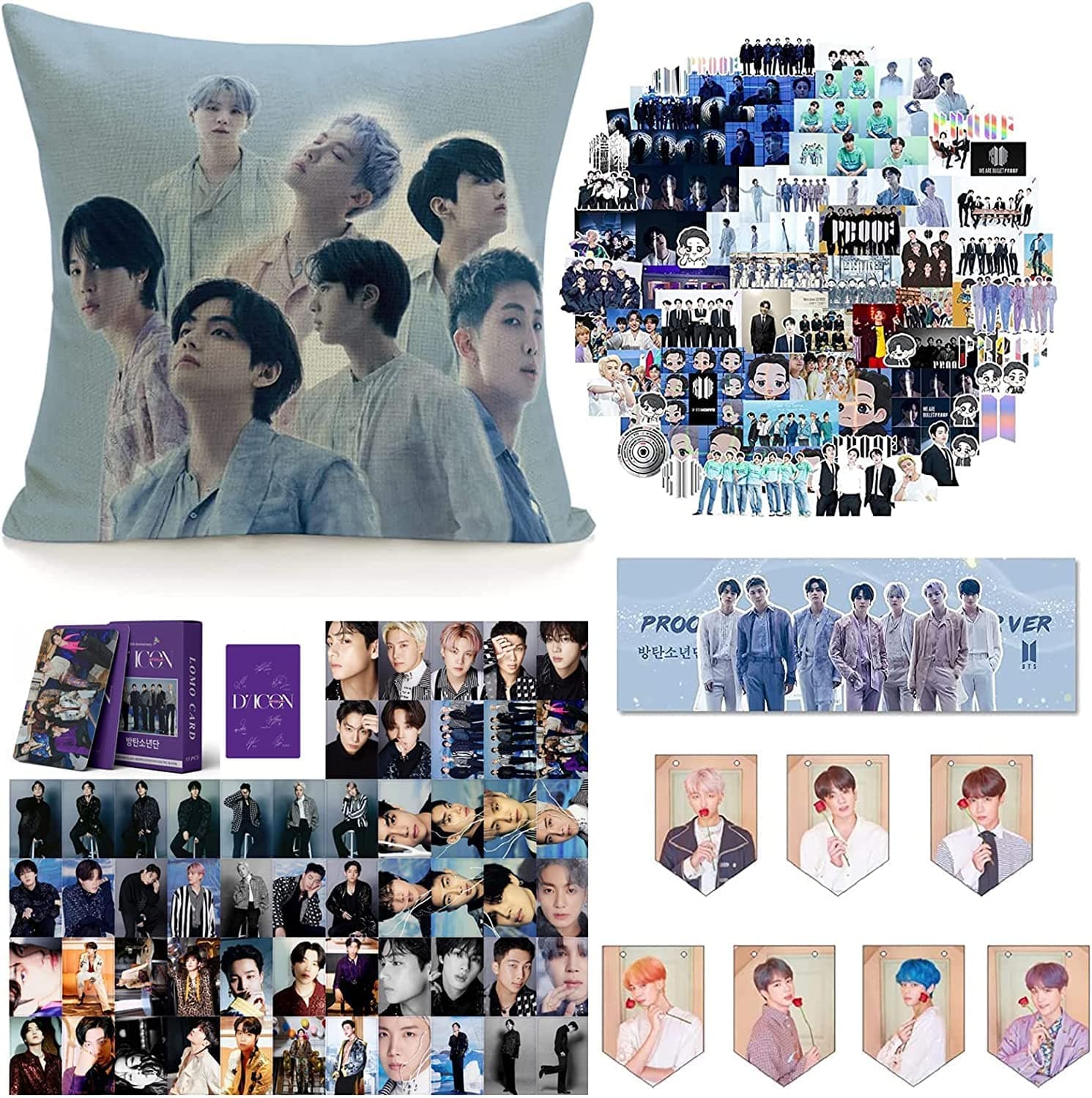 ZPPLD Kpop BTS Merchandise,Bts Merchandise Set,BTS Gift Set,1 BTS Throw Pillow Case,BTS Necklace, Stickers,BTS Keychain,Brooch, BTS Merch (B)