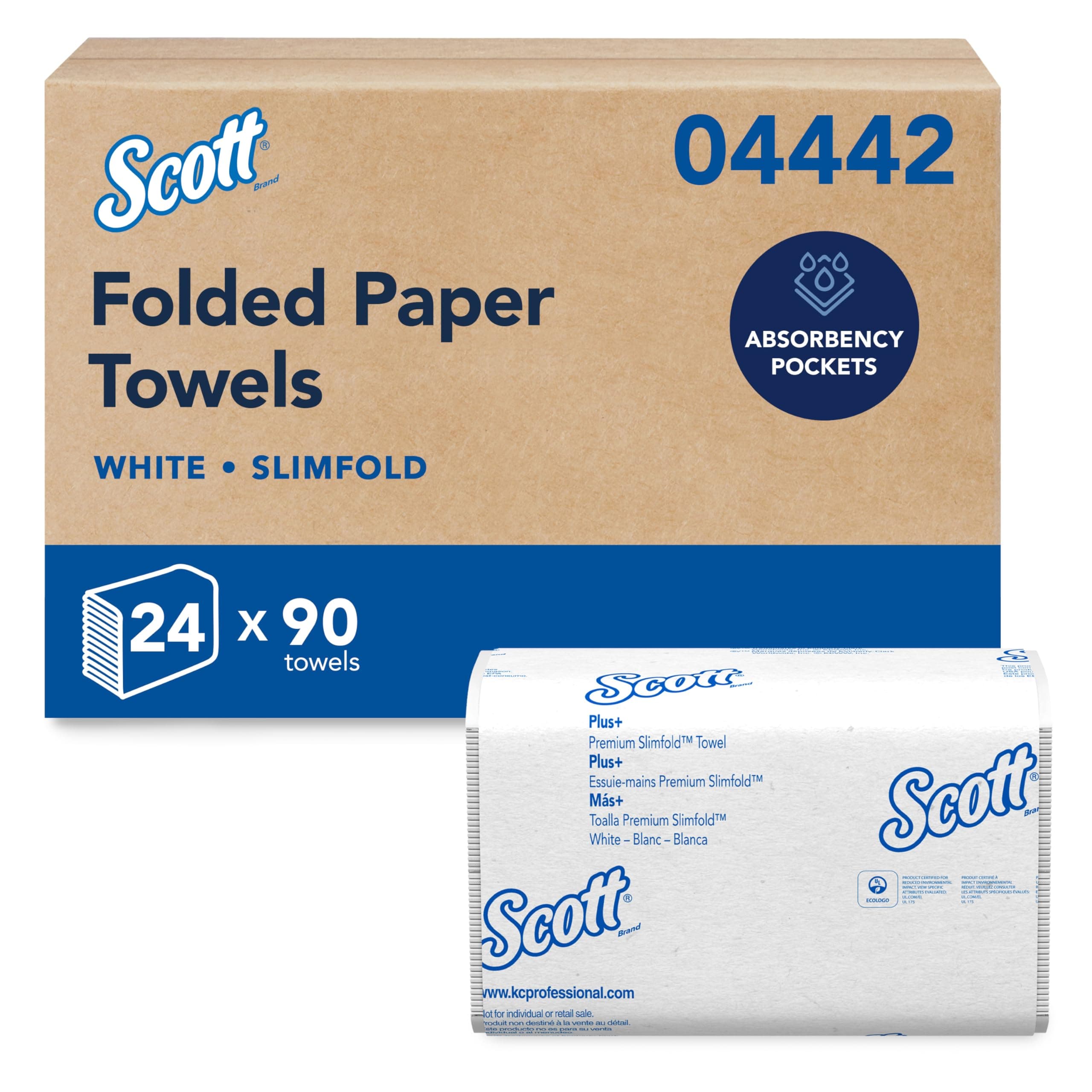 Scott Professional Pro Slimfold Folded Paper Towels, Bulk (04442), Absorbency Pockets, White, for Compatible Kimberly-Clark Professional Dispensers (24 Packs of 90 Sheets, 2,160 Sheet Total)