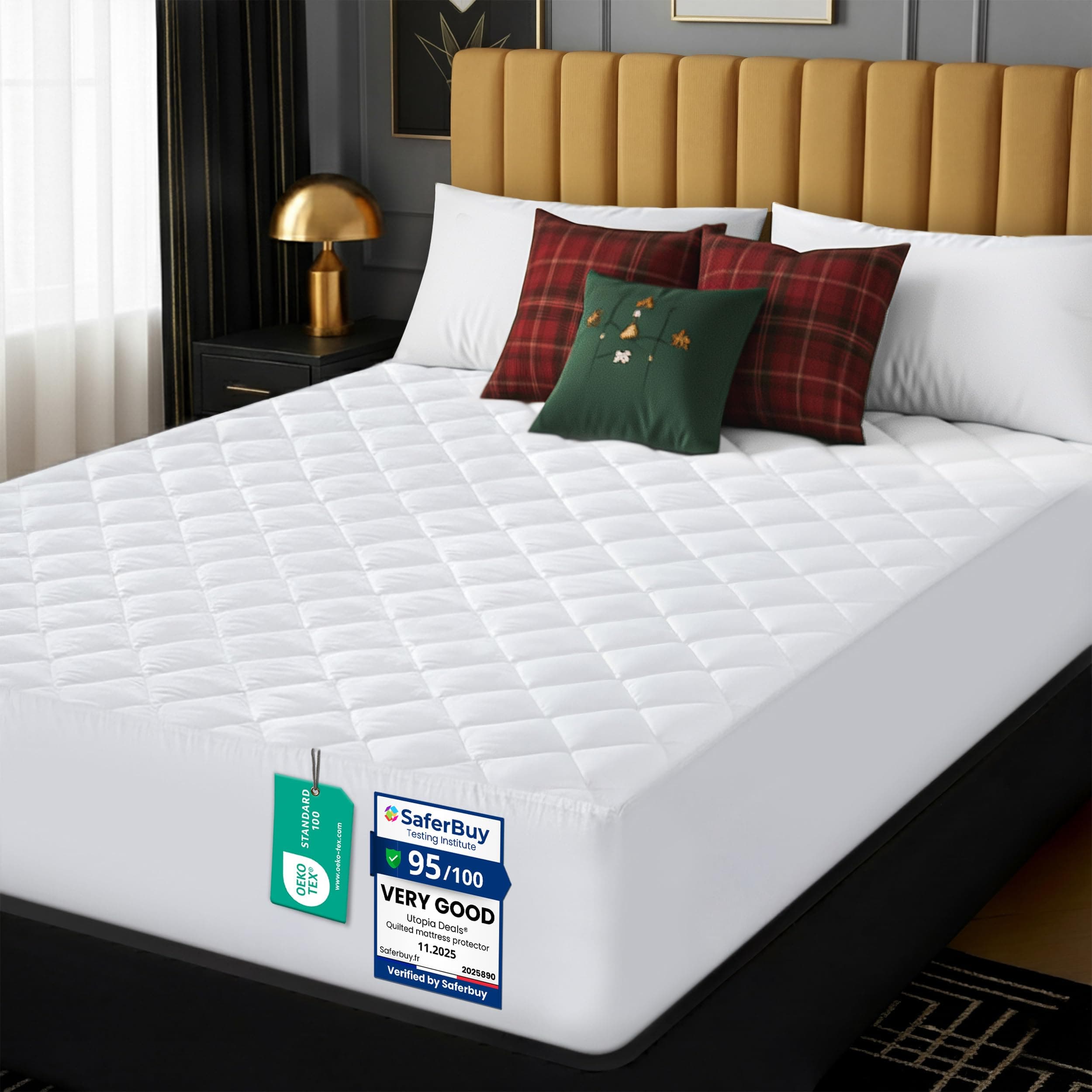 Utopia Bedding Quilted Mattress Topper Double Bed, Mattress Protector, Cover Quilted Pad Soft Breathable, Deep Fitted Elastic,European Double 140 x 200 + 30 cm, White
