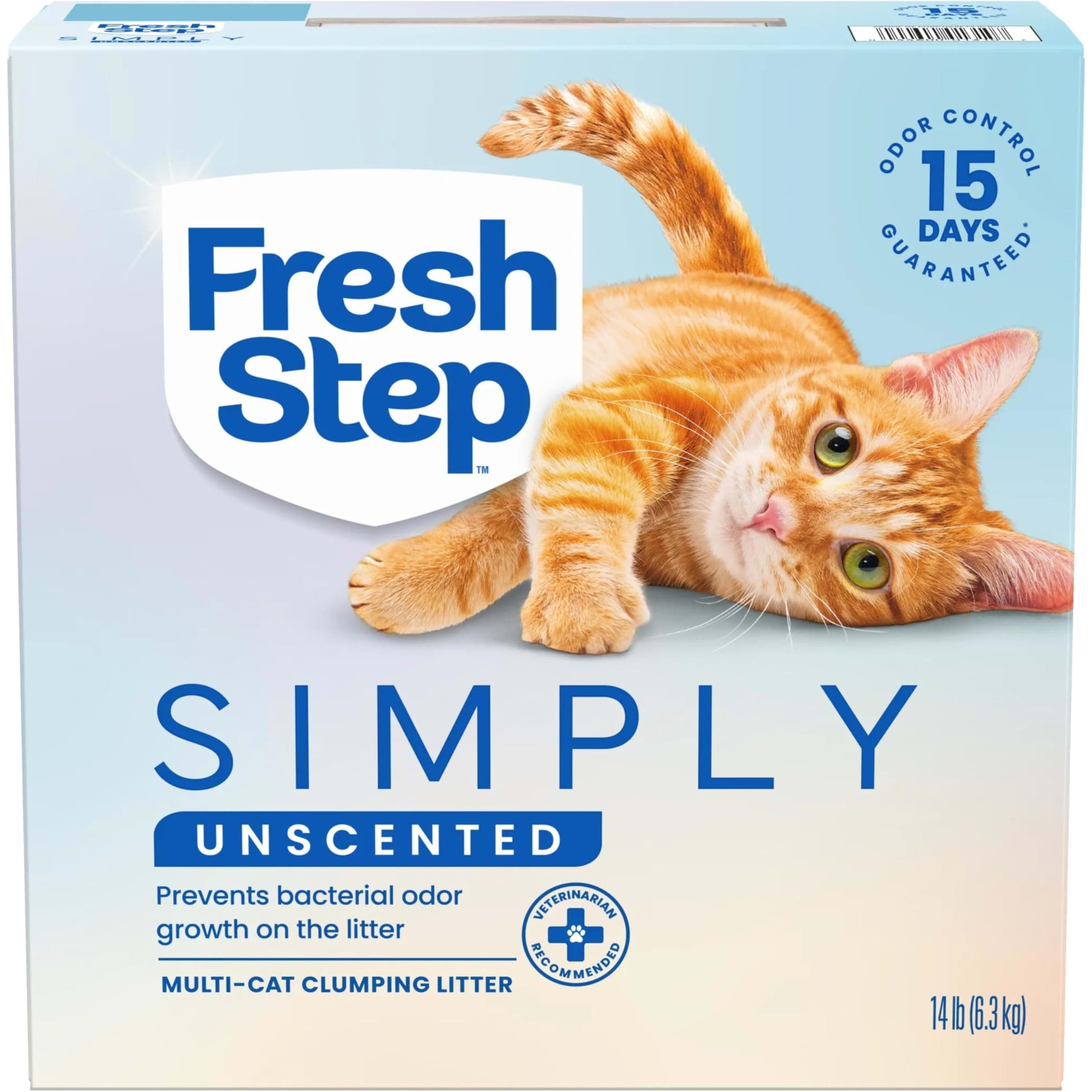Fresh Step Simply Unscented Clumping Litter, Fresh Step Unscented Cat Litter With Activated Charcoal Technology, 14 lb. Box
