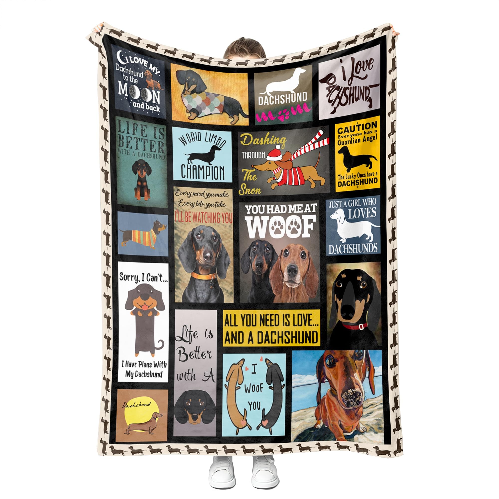 Sloth Throw Blankets Sloth Gifts for Kids Super Soft Warm Fleece Sloth Blankets for Boys and Gorls Gifts for Sloth Lovers (Woof Dachshund, 130x150cm(50x60inches))