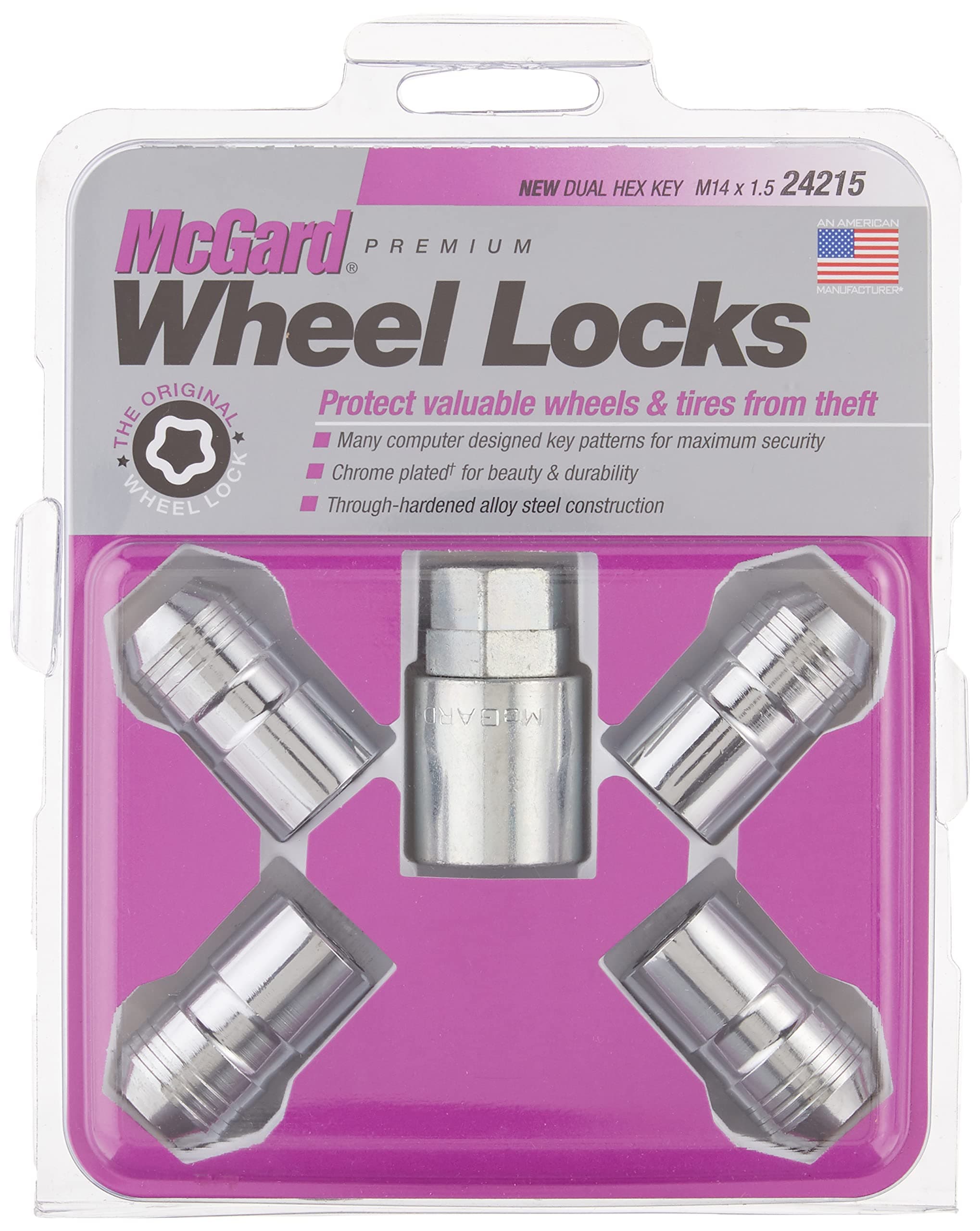 McGard 24215 Chrome M14 x 1.5 Thread Size Cone Seat Wheel Lock Set, (Set of 4)
