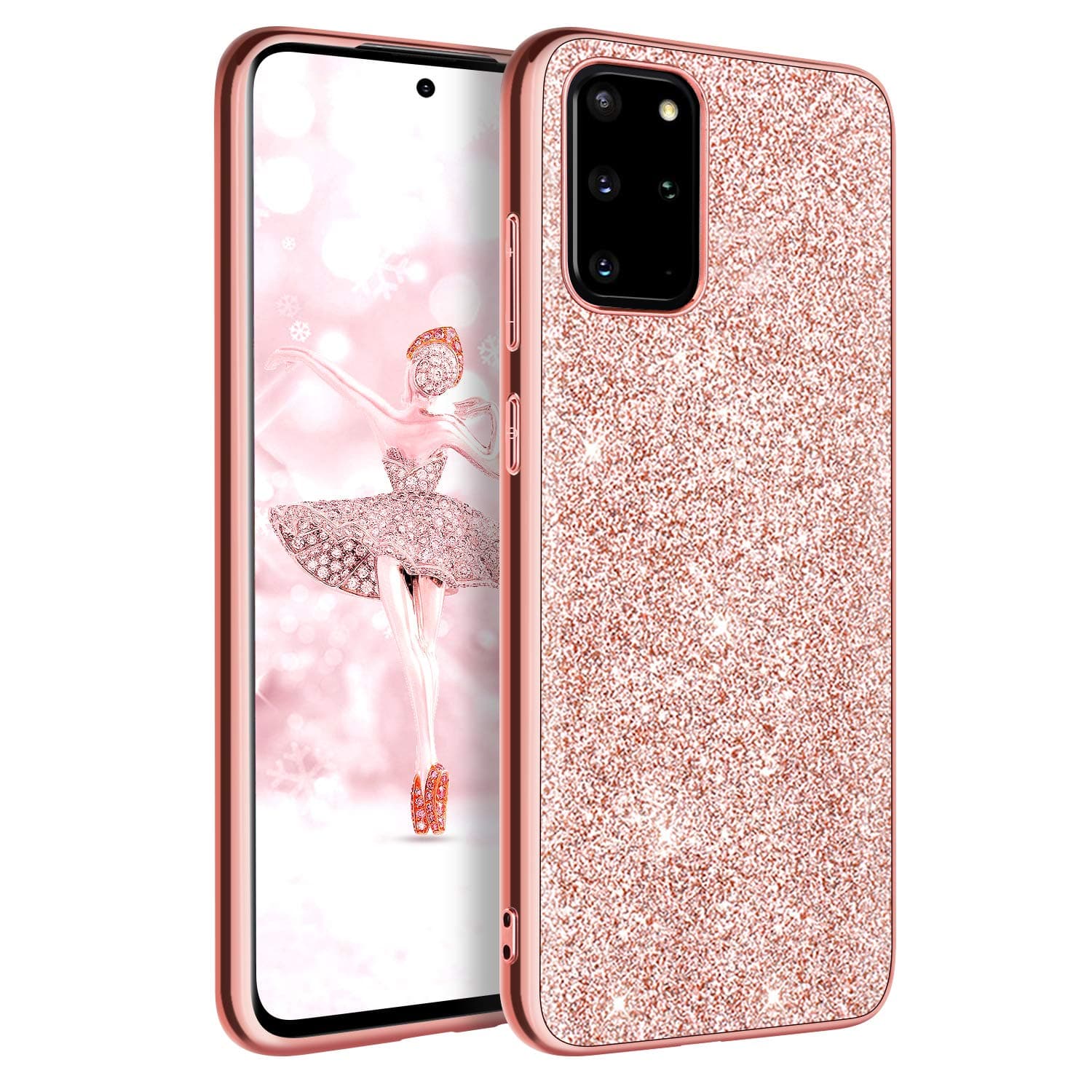 YINLAI Galaxy S20 Plus Case Samsung Galaxy S20 Plus Case,Slim Glitter Shiny Sparkly Shockproof Hybrid Drop Protection Girly Women Phone Covers for Samsung Galaxy S20 Plus 6.7 inch,Rose Gold/Pink