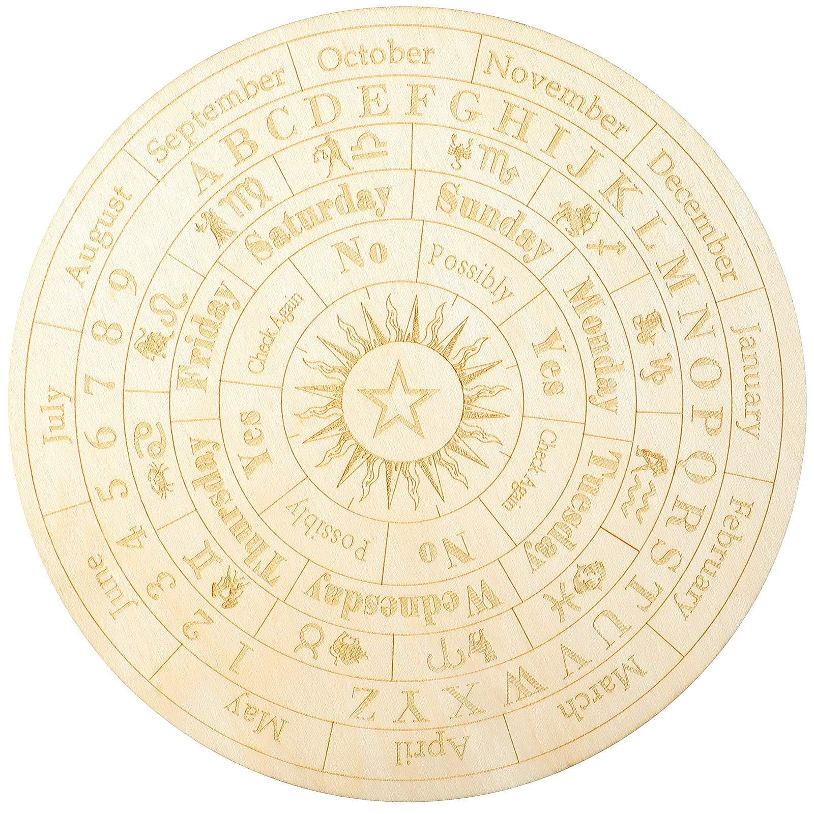 Star Pendulum Board Wooden Dowsing Board Divination Metaphysical Message Board for Witchcraft Wiccan Altar Supplies Kit Beginner Witchcraft Supply, Round Shape (9.8 Inch)