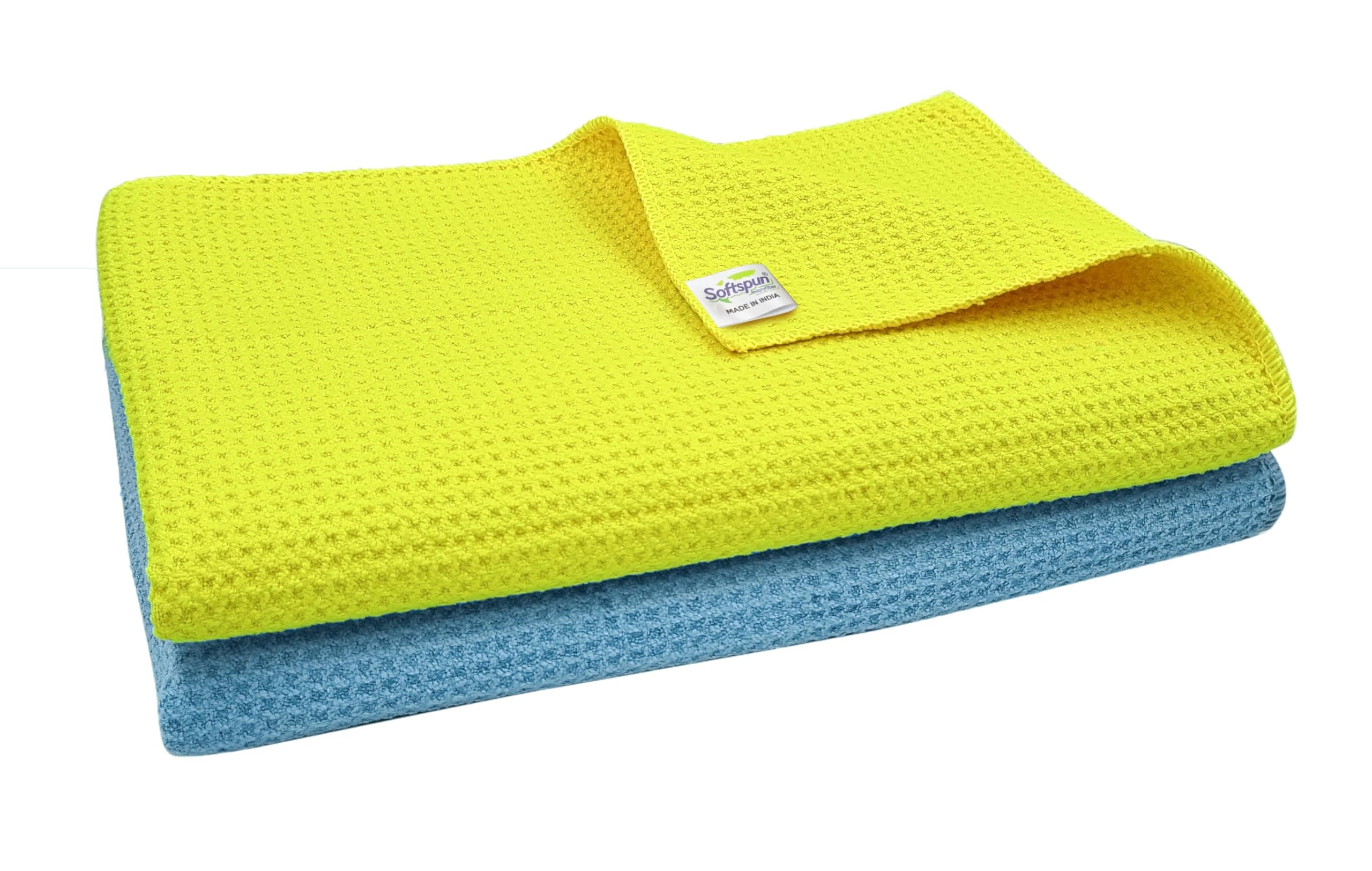 Microfiber Drying Cloth, 60x80 Cms 2Pcs Waffle Weave Towel Set 400 GSM Multicolour! Super Absorbent Lint & StreakFree Cloth Cleans and Polishes for Car WindowGlass Office & Home.