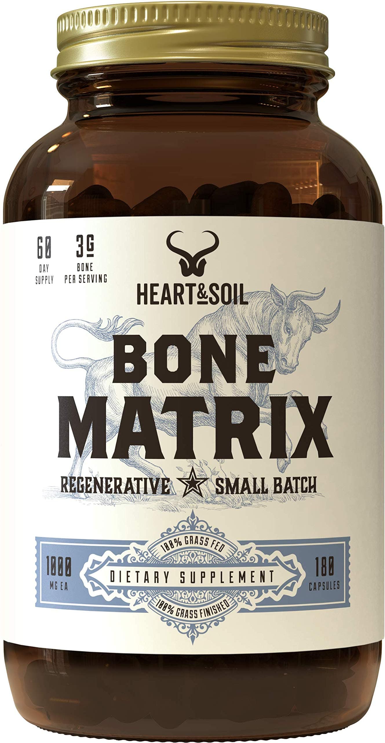 Heart & Soil Grass Fed Bone Matrix — Supports Bone and Joint Health, Strength, and Flexibility (180 Capsules)