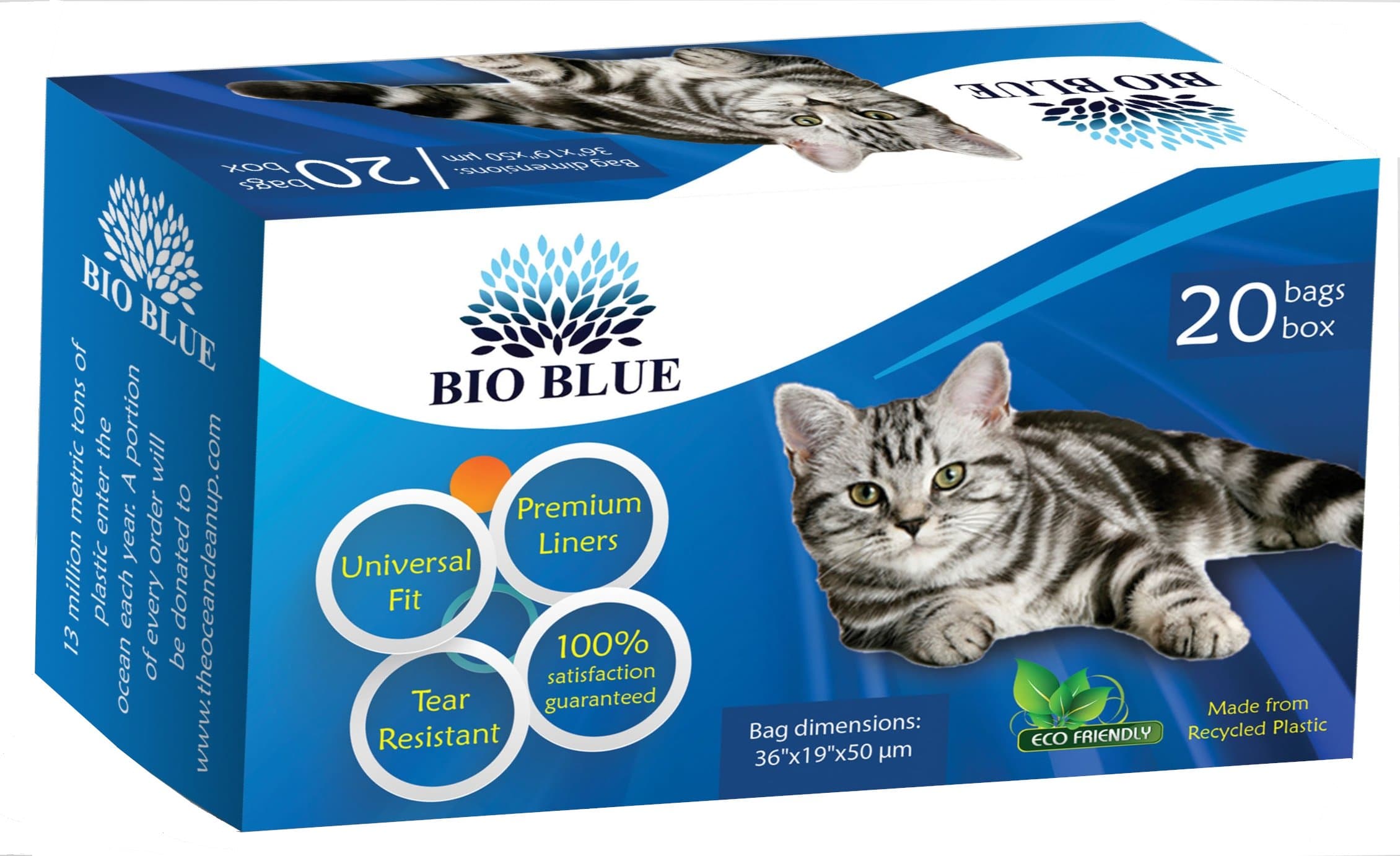 Bio Blue Cat Litter Box Liners - Eco Friendly - 20 Premium Drawstring Liners Per Box - Universal Fit - Strong, Flexible, Tear Resistant