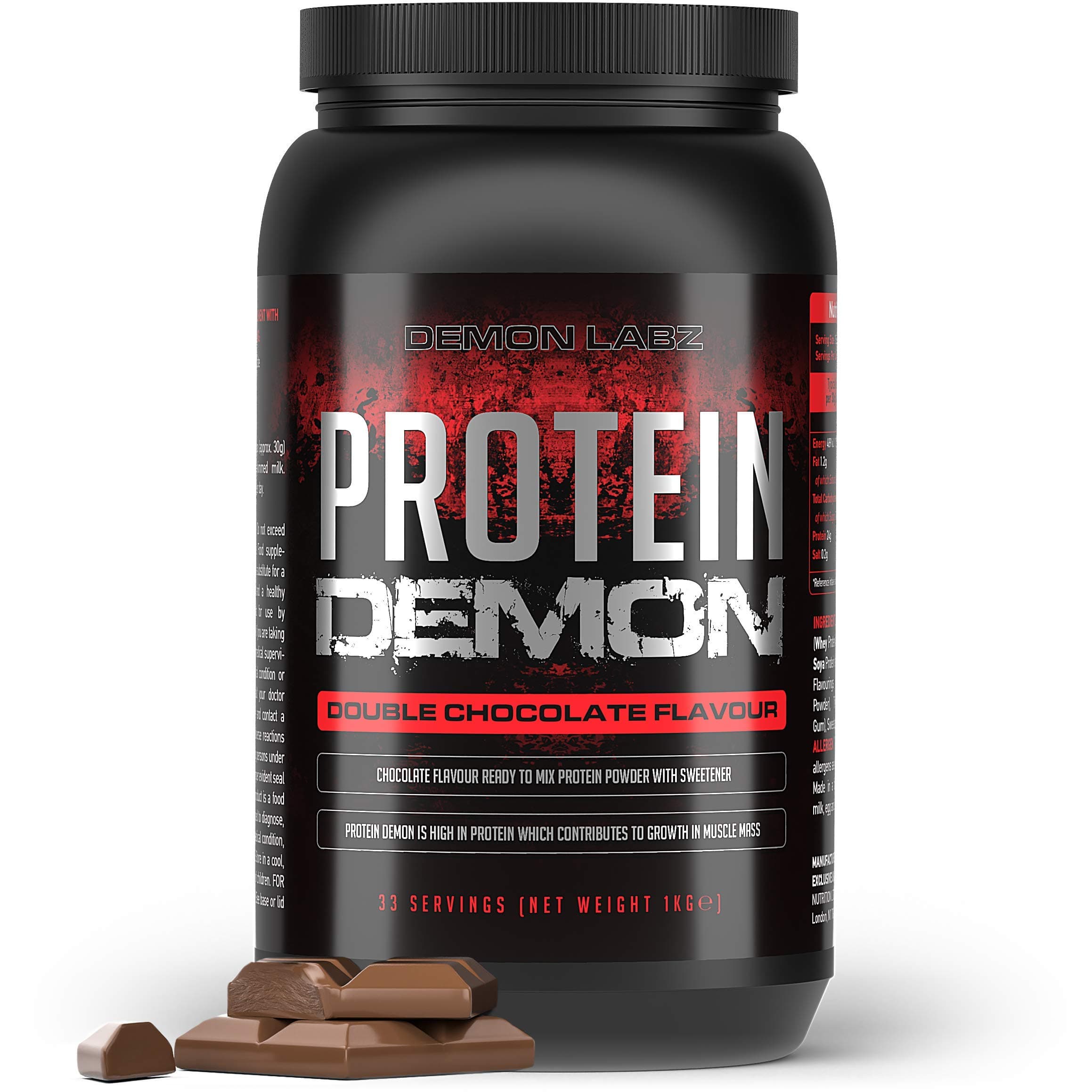 Protein Demon (Double Chocolate Flavour) - 80% Protein Shake - Whey, Milk and Soy Protein Powder - 1kg Tub