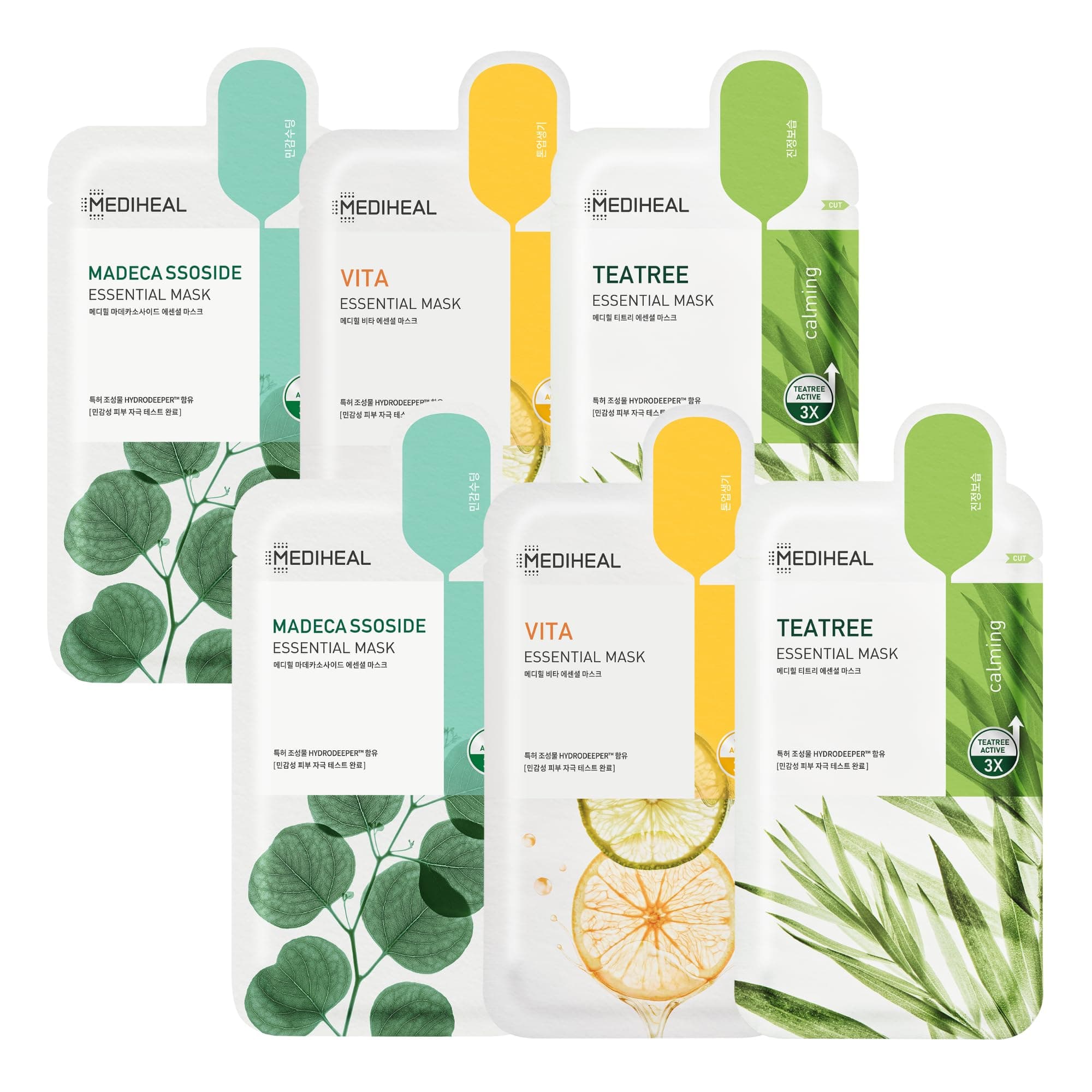 Sheet Mask Essential HERO 6 pack (Tea Tree, Madecassoside, Vita)| Korean Skincare Facial Sheet Mask Combo Moisturizing, Soothing and for Blemishes
