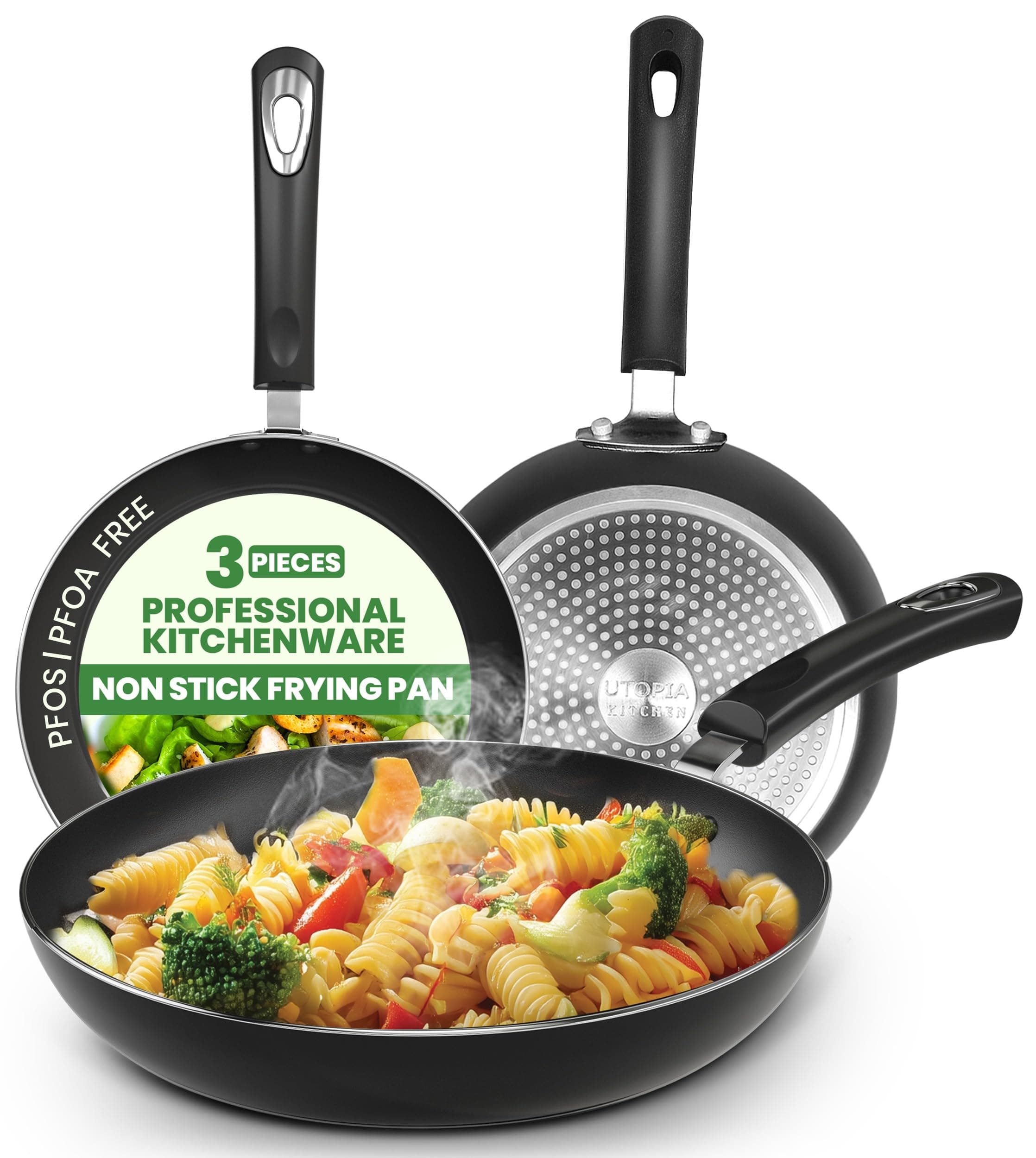 Utopia Kitchen Nonstick Frying Pan Set 3 Piece Induction Bottom8 Inches 9.5 Inches and 11 Inches