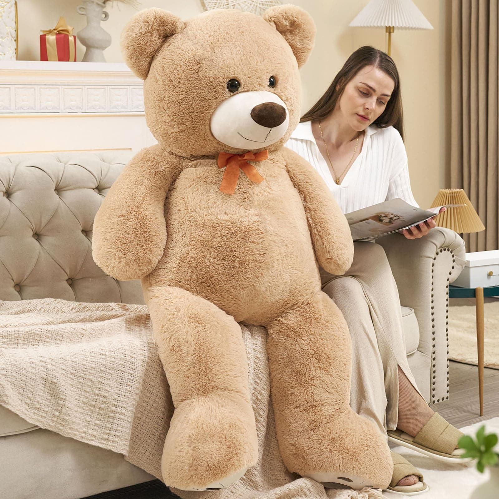 MaoGoLan 50 inch Large Stuffed Bear Plush Teddy Bear Stuffed Animal for Kids Teens Girls Boys, 4ft Giant Teddy for Baby Shower Centerpieces, Christmas, Valentine's Day, Birthday Gifts