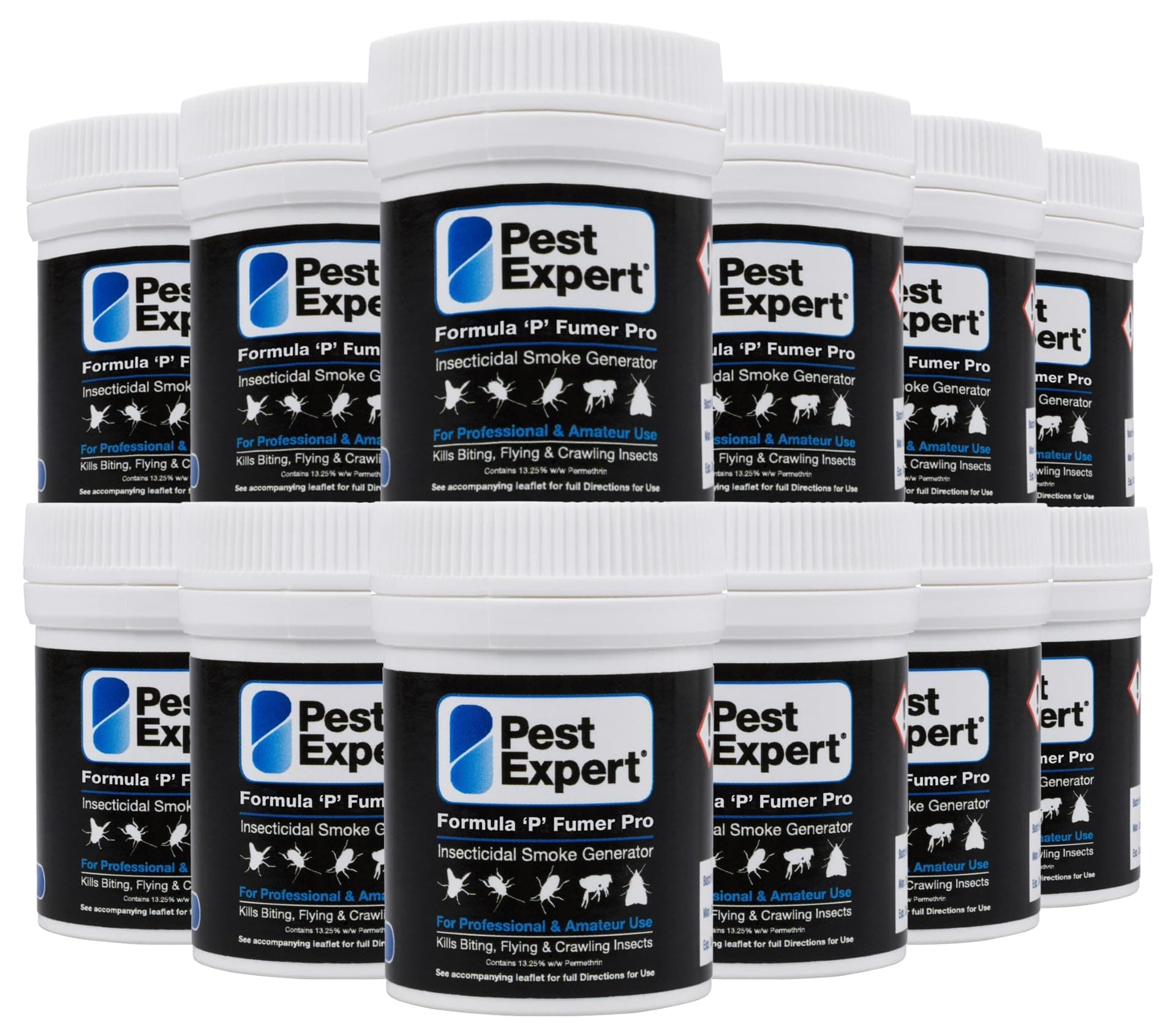 Pest Expert Flea & Cluster Fly Killer Smoke Bombs (12 x 7g) - 240m³ - (7g -TWICE THE SIZE OF MINI SMOKE BOMBS) - Formula 'P' Pro Flea Fogger Fumers, Professional Strength Approved for Amateur Use