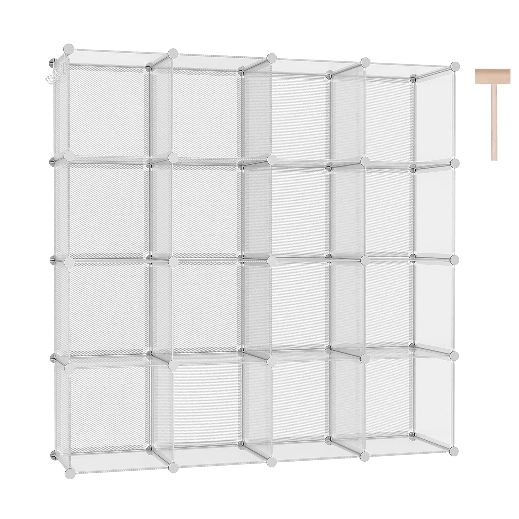 Cube Storage Organizer, 16-Cube Shelves Units, Closet Cabinet, DIY Plastic Modular Book Shelf, Ideal for Bedroom, Living Room, 48.4" L x 12.4" W x 48.4" H Transparent Twill UPCS16T