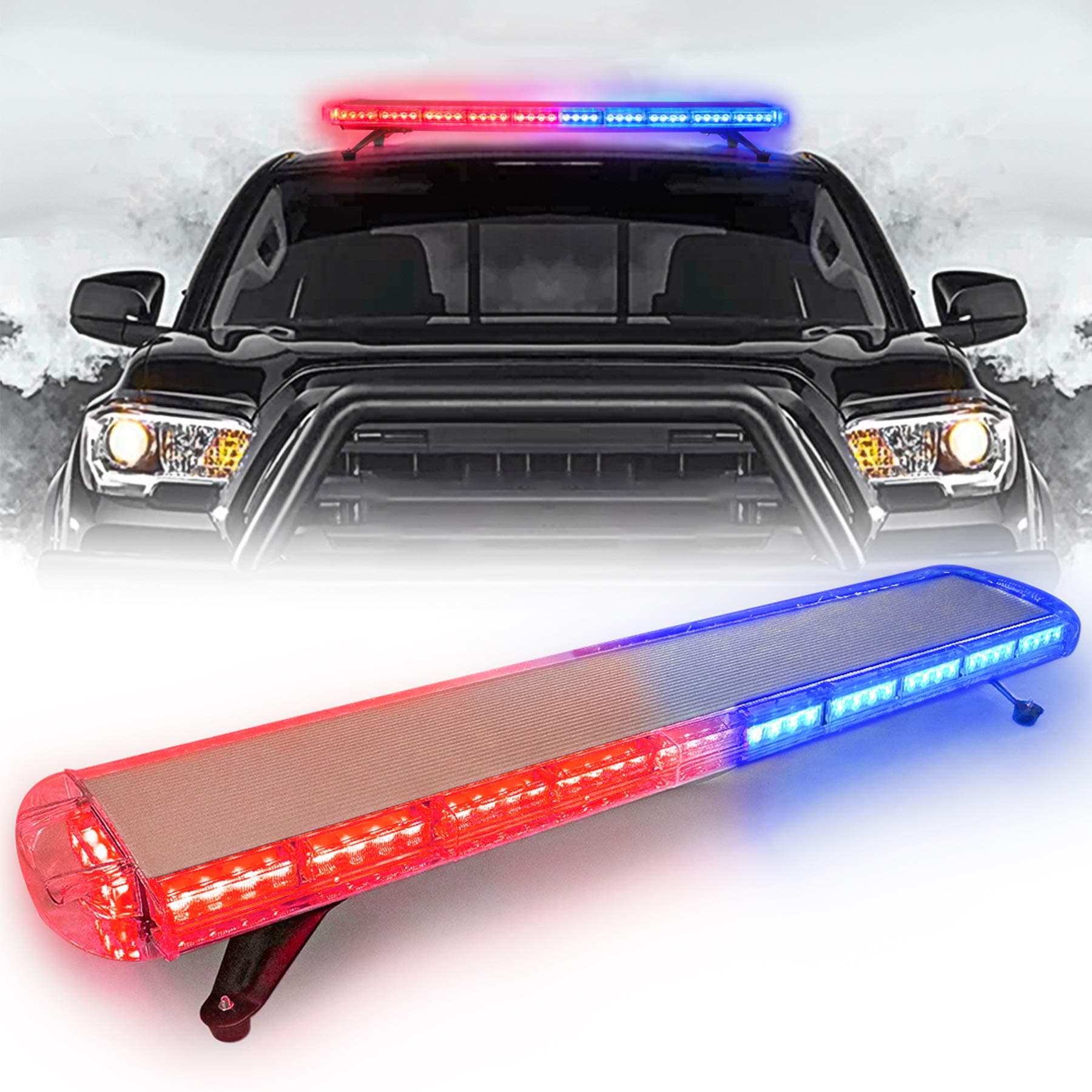 47" 88 Red Blue LED Light Bar Fit For Police Cops Vehicles Truck Cars Extreme High Intensity Construction Emergency Warning Strobe Rooftop Low Profile Law Enforcement Hazard Flashing Universal