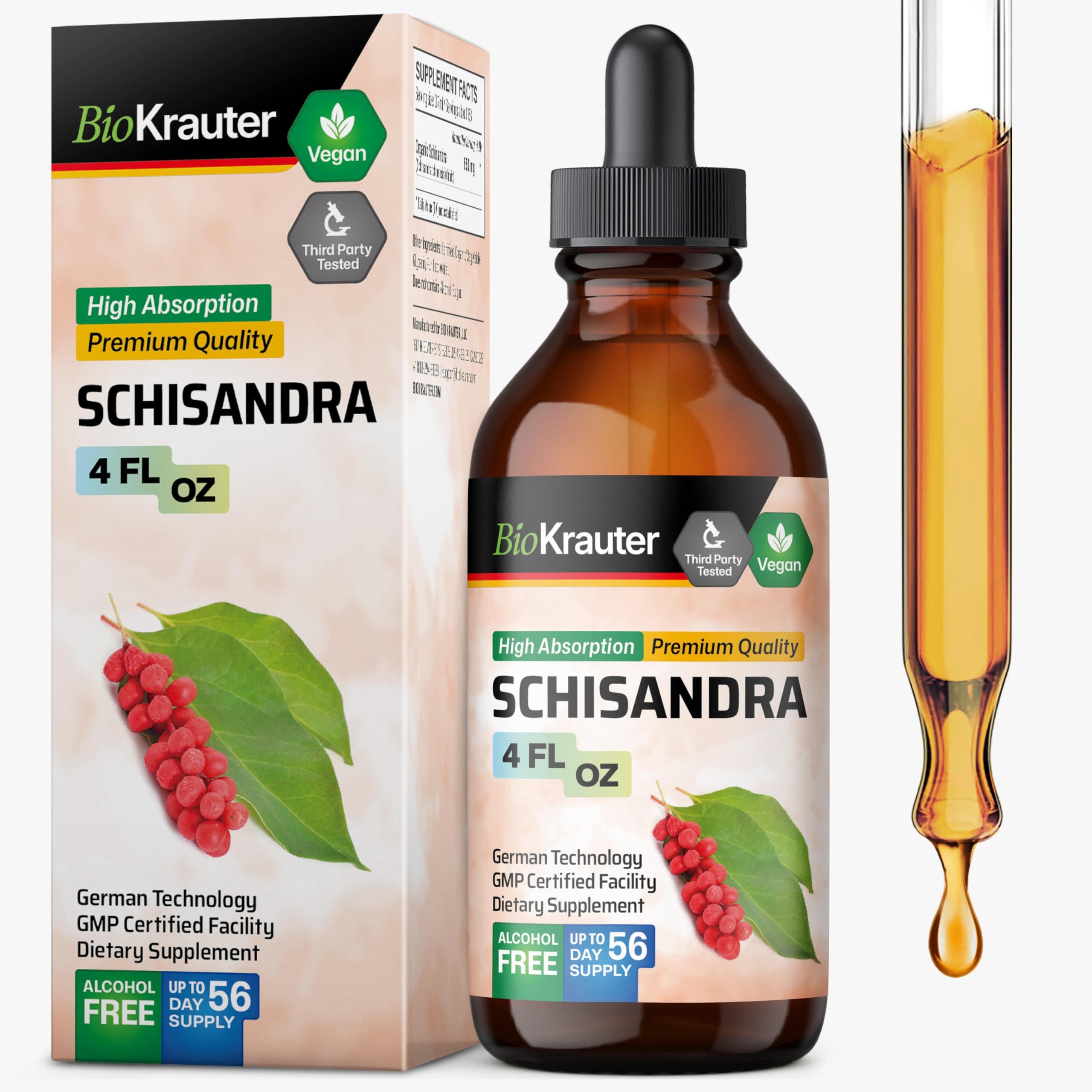 Schisandra - Liquid Drops Schisandra Berry 650 mg per Serving 4 Fl.Oz 56-Day Supply - Pure Vegan Calm & Mood Support Supplement - Alcohol & Sugar Free - Natural Calm Drops for Relaxation