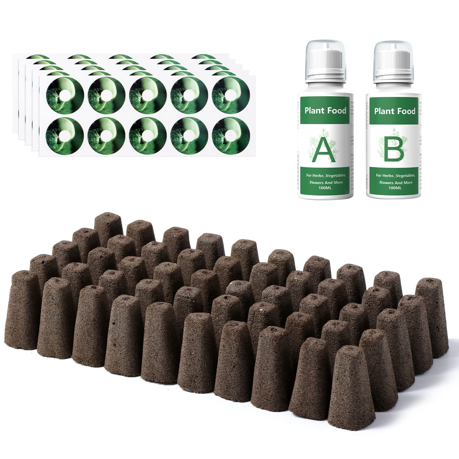 Yoocaa Seed Pods Kit for Hydroponics Growing System, 50pcs Grow Sponges with A&B Solid Nutrient Plant Foods, Seed Starter Pods Replacement Root Growth Sponges Compatible with Idoo,QYO, LYKO (Square)