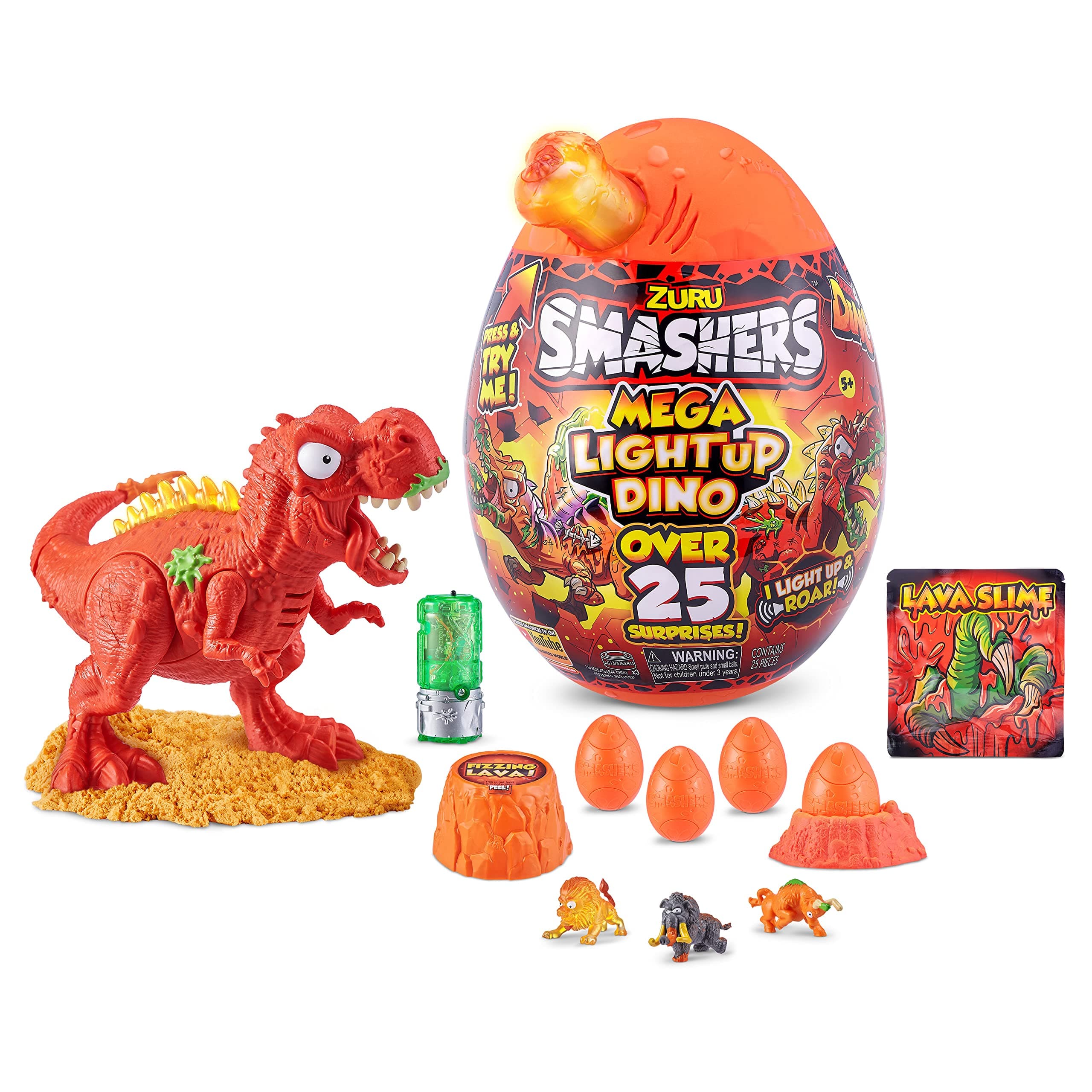 Smashers Mega Light Up Dino T-Rex Series 4 by ZURU - Collectible Egg with Over 25 Surprises, Volcano Slime, Fossil Toy, Dinosaur Toys, Tyrannosaurus Rex Toy for Boys and Kids