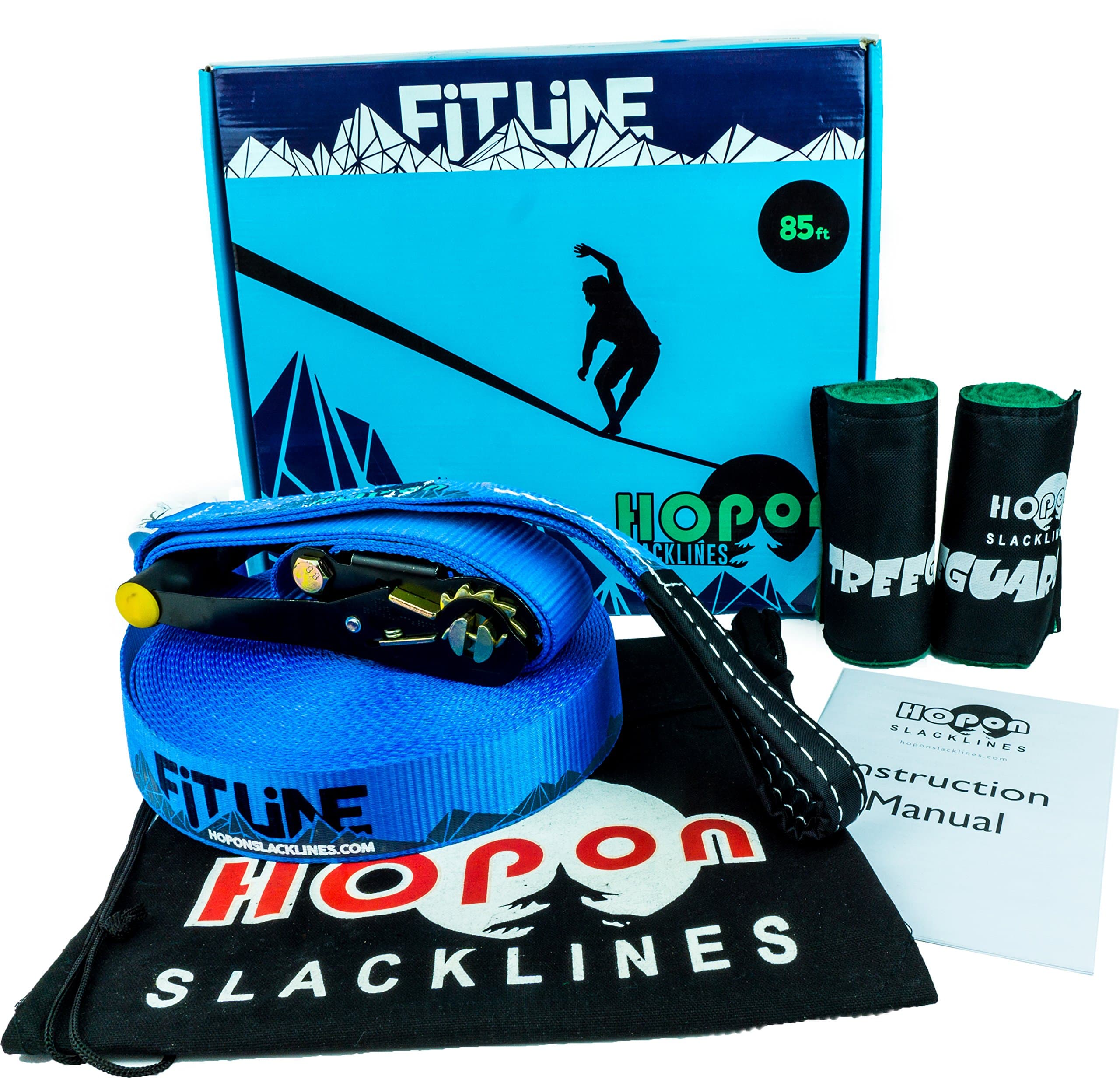 Extra Long 85ft Slackline Kit for Beginners & Adults - Blue Longline - Includes 2x Tree Wraps, Safety-Lock Ratchets, Carry Bag, Instruction Manual & Video Setup Link - Thick Dynamic Webbing