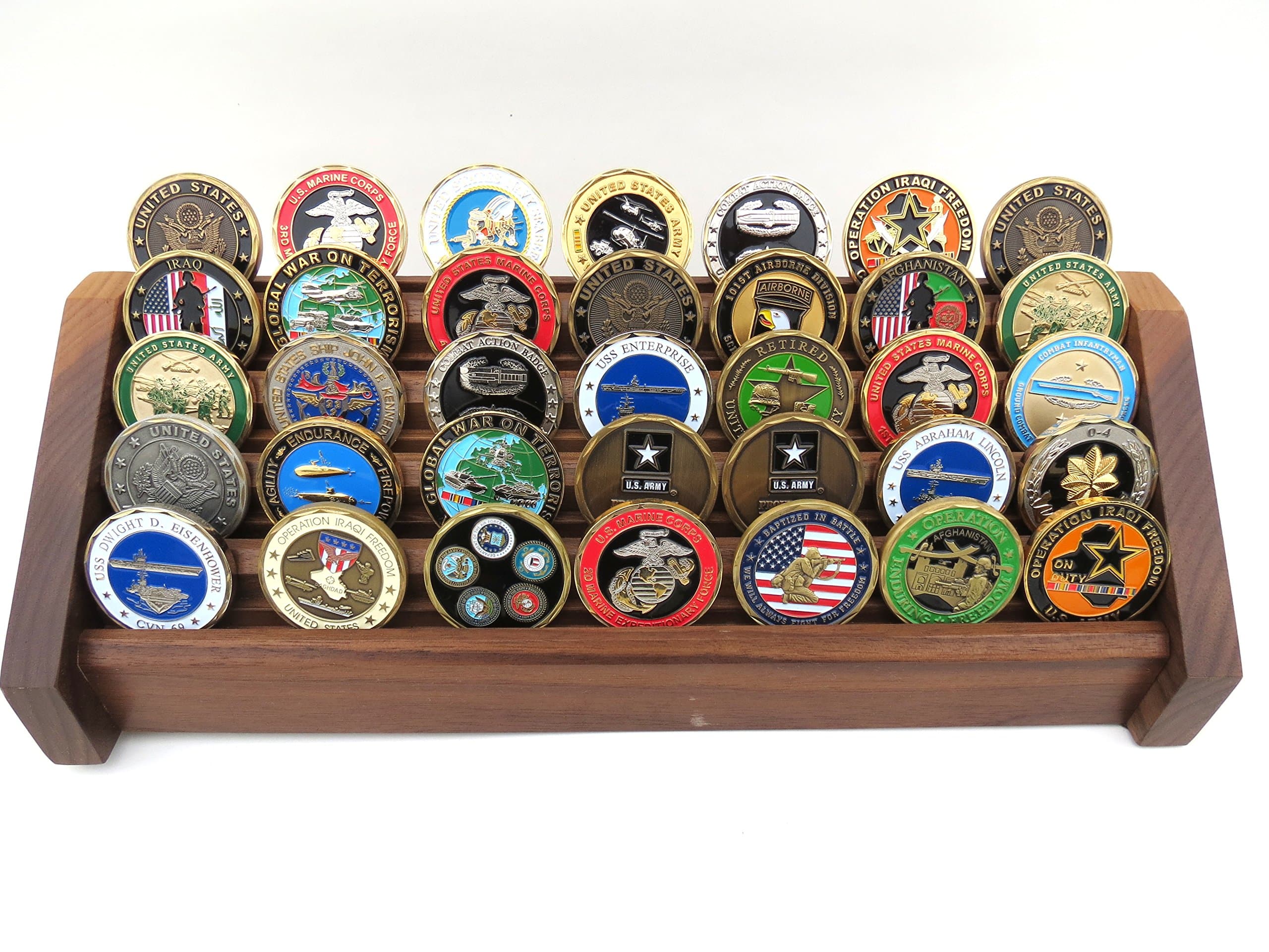 Military Challenge Coin Display Rack Stand Holder (5-Tier Walnut)