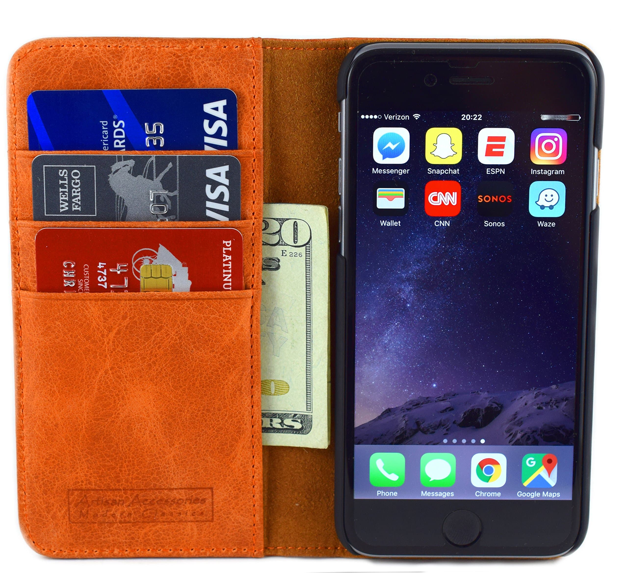 iPhone 7 Wallet Case, Genuine Leather Wallet Case with Credit Card Holder, Magnetic Closure, Flip Book Design Stand Cover Comes with Free Tempered Glass Screen Protector.