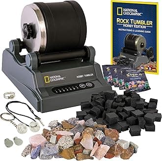 National Geographic Hobby Rock Tumbler Kit – Durable Leak-Proof Rock Polisher with 7-Day Timer, Complete Rock Tumbling Kit with Grit, Jewelry Settings & GemFoam Polish, Educational STEM Science Kit