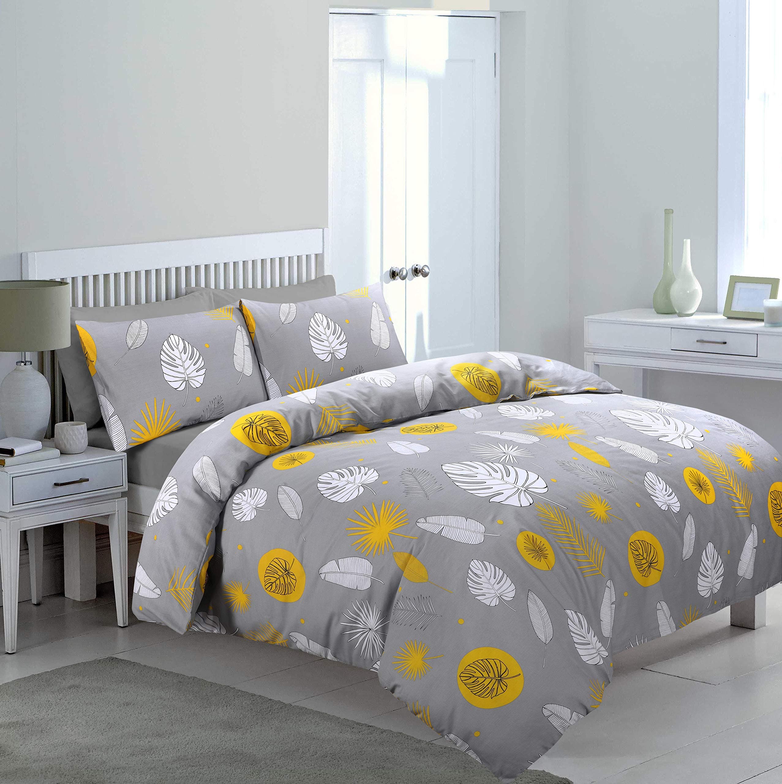 Jennifer Davidson Luxurious Ultra Soft Light Weight Leaf Bedding Set Plants Poly Cotton Duvet Quilt Reversible Cover and Pillow Cases Single Double King Super King (Leaf, Single)