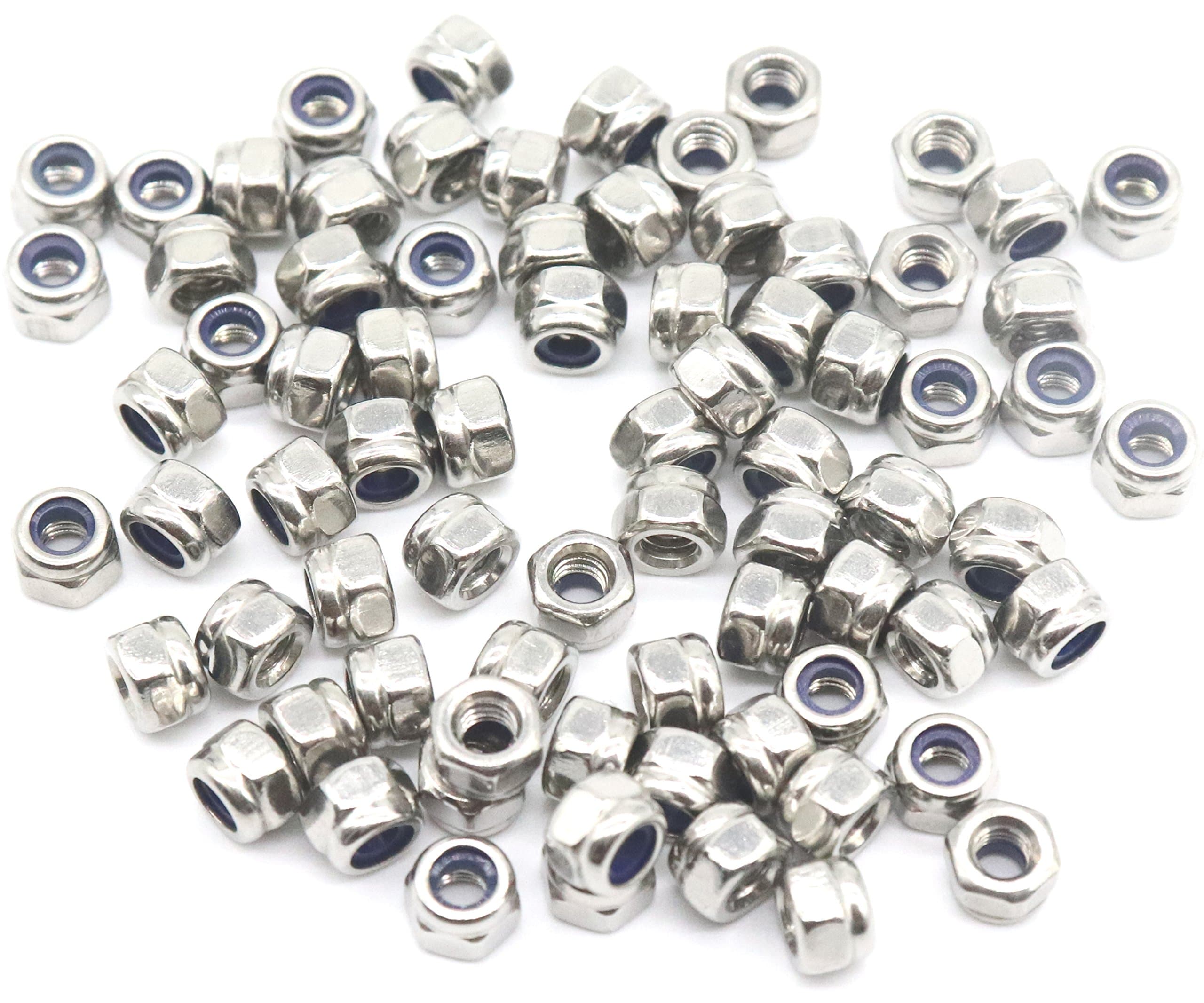 BinifiMux 100Pcs M3 x 0.5mm Lock Nuts - 304 Stainless Steel Self-Lock Nylon Inserted 3mm Nylock Nuts for RC Model, 3D Printer
