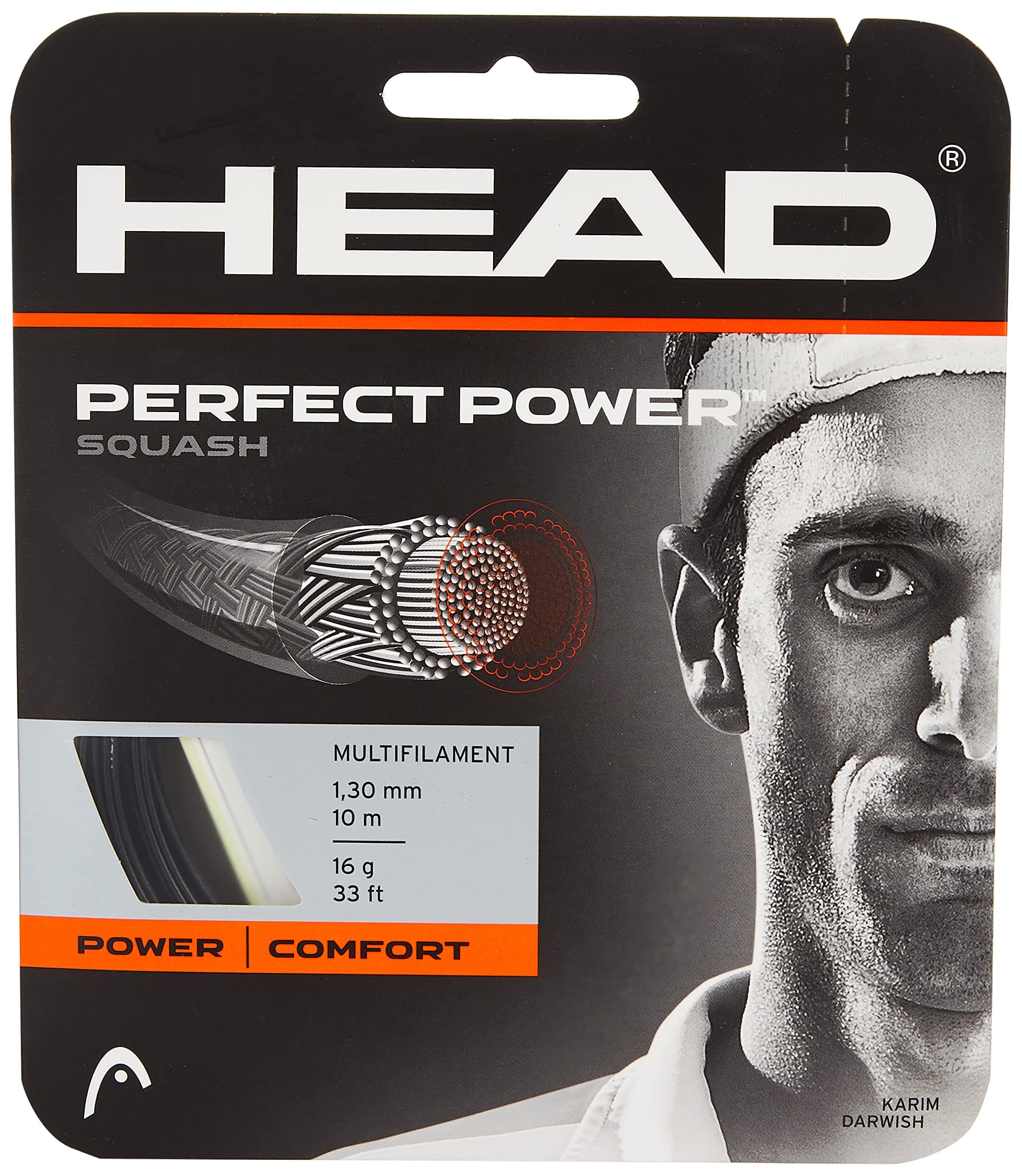 HEAD Perfect Power Squash Racquet String - Multi-Colour/Black, Size 16