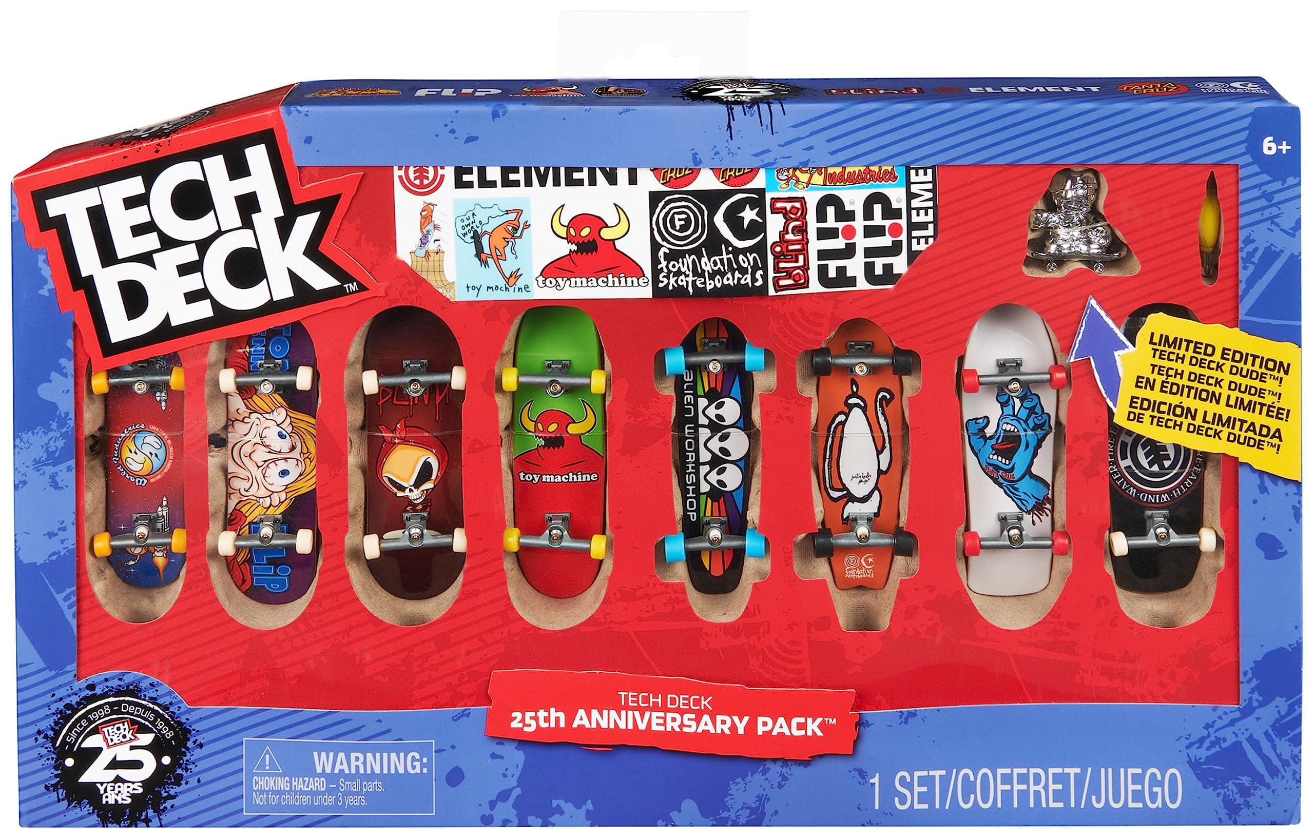 Tech Deck, 25th Anniversary 8-Pack Fingerboards with Exclusive Figure, Collectible and Customisable Mini Skateboards, Kids’ Toys for Ages 6 and up